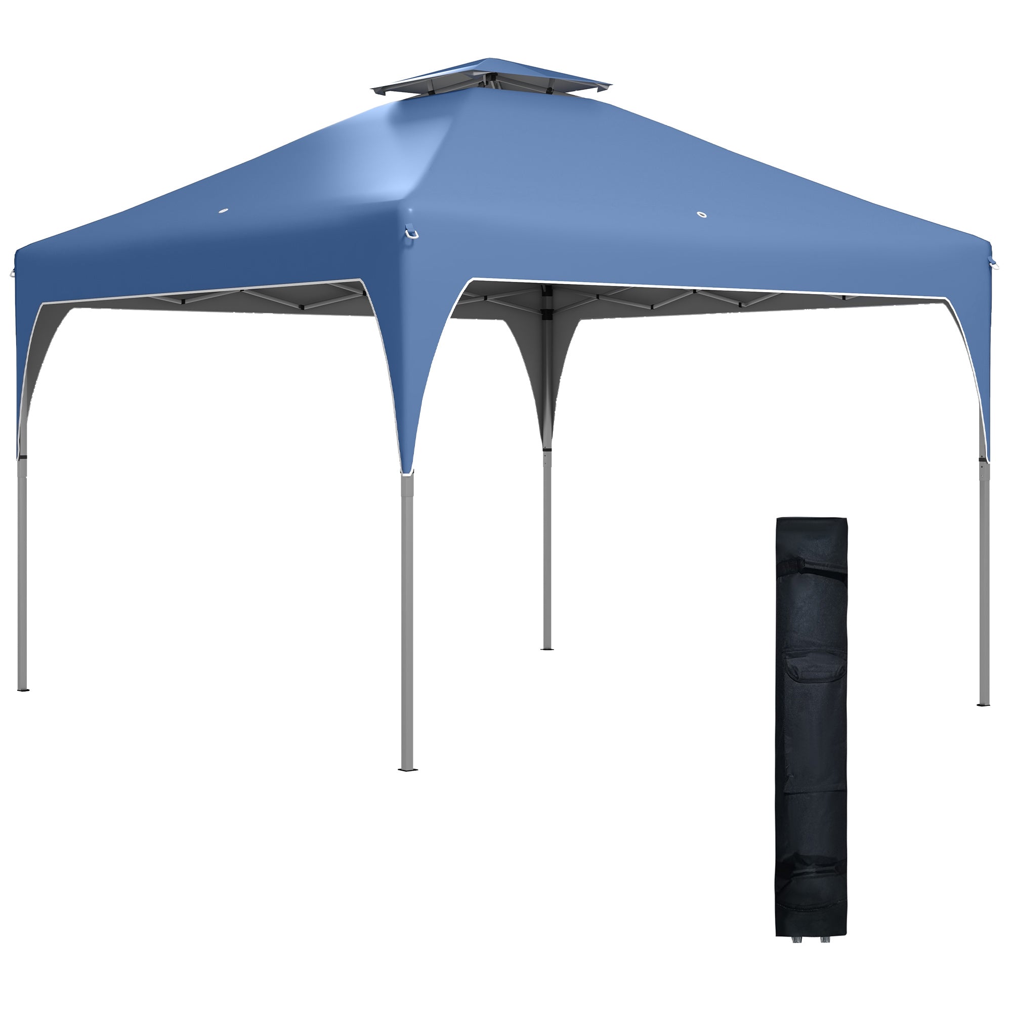 10'x10' Pop Up Canopy, Easy Set Up Party Tent with 2 Tier Vented Roof and Carrying Bag for Outdoor, Garden, Camping, Blue Pop Up Canopies Blue at Gallery Canada
