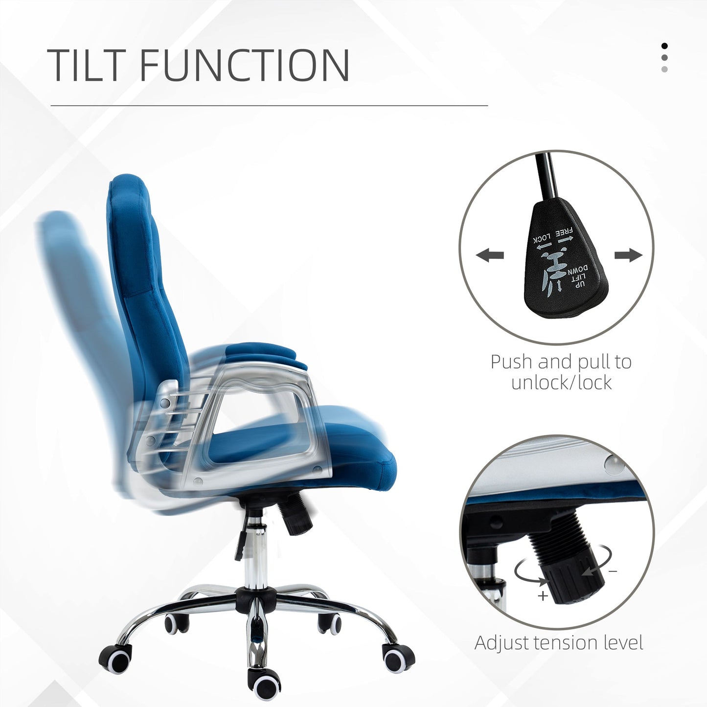 Office Chair, Velvet Computer Chair, Button Tufted Desk Chair with Swivel Wheels, Adjustable Height, Tilt Function, Blue Executive & Manager Chairs   at Gallery Canada