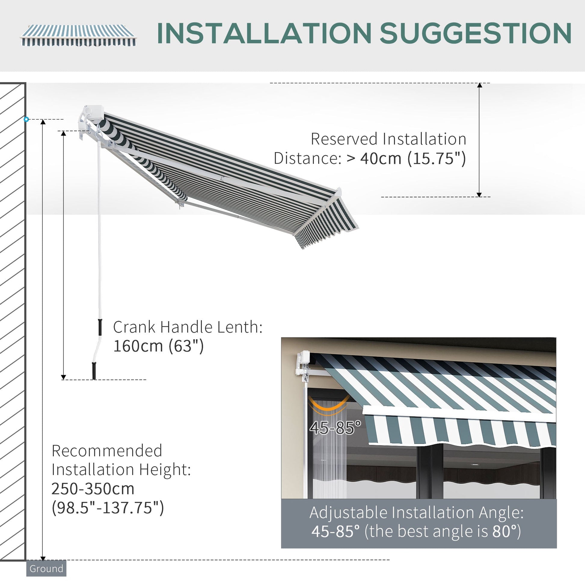 280g/m² UV & Water-Resistant 8' x 7' Retractable Patio Awning, Aluminum Frame, Green and White Deck Awnings   at Gallery Canada