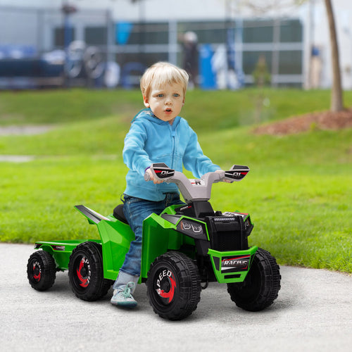 6V Electric Toy Car with Back Trailer, Forward Backward, Wear-Resistant Wheels for Ages 18-36 Months, Green