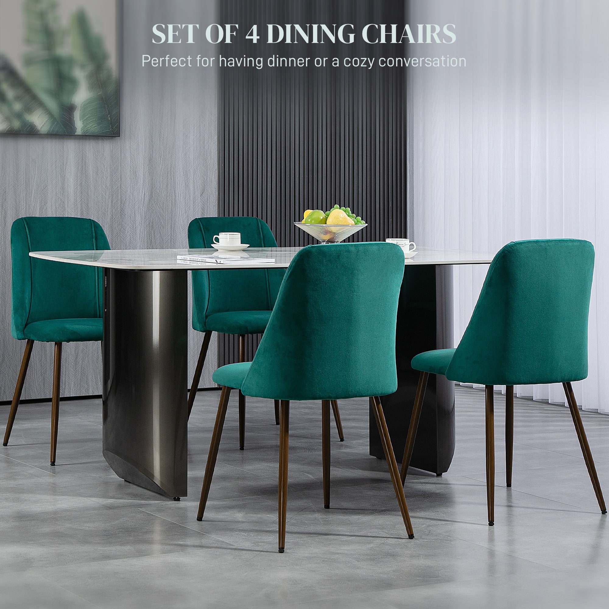 Upholstered Dining Chairs Set of 4, Velvet Accent Chair with Back and Wood-grain Steel Leg for Kitchen Bar Stools   at Gallery Canada