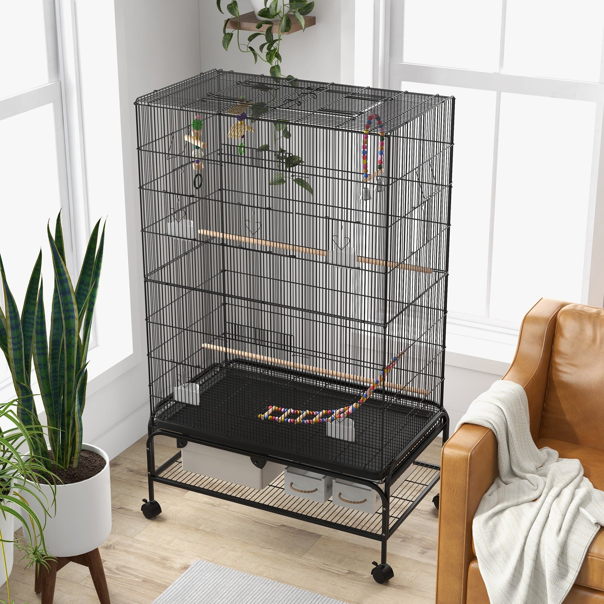 63" Bird Cage w/ Open Top for Budgies, Cockatiels, Lovebirds Finches, Stand, Toys, Removable Tray, Storage Shelf Bird Cages   at Gallery Canada