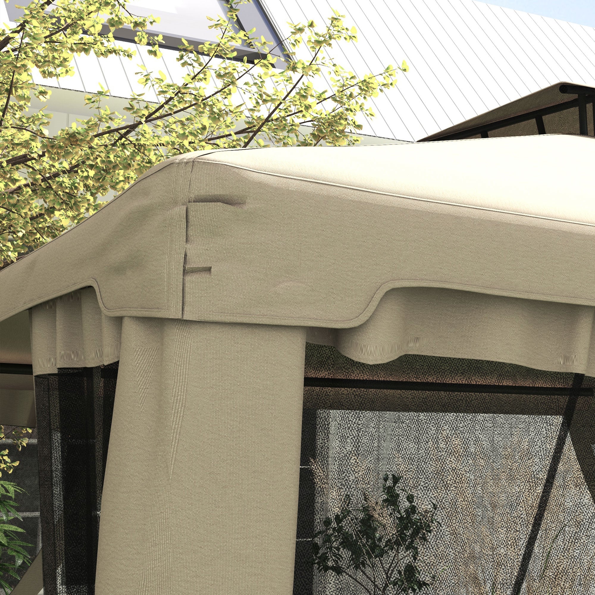 12' x 10' Patio Gazebo Outdoor Pavilion 2 Tire Roof Canopy Shelter Garden, Steel Frame w/ Mosquito Netting, Taupe Gazebos at Gallery Canada
