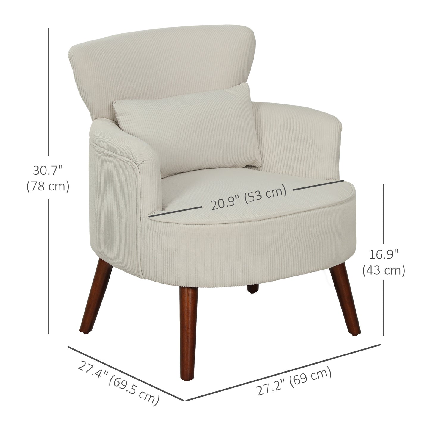 Modern Accent Chair, Upholstered Armchair with Solid Wood Legs and Lumbar Pillow for Living Room, Cream White Accent Chairs at Gallery Canada