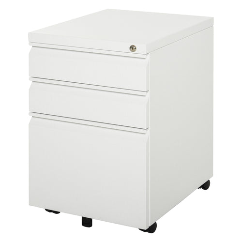 3 Drawer Filing Cabinet, Lockable Office Storage Cabinet on Wheels for Legal, Letter, A4 Files, White