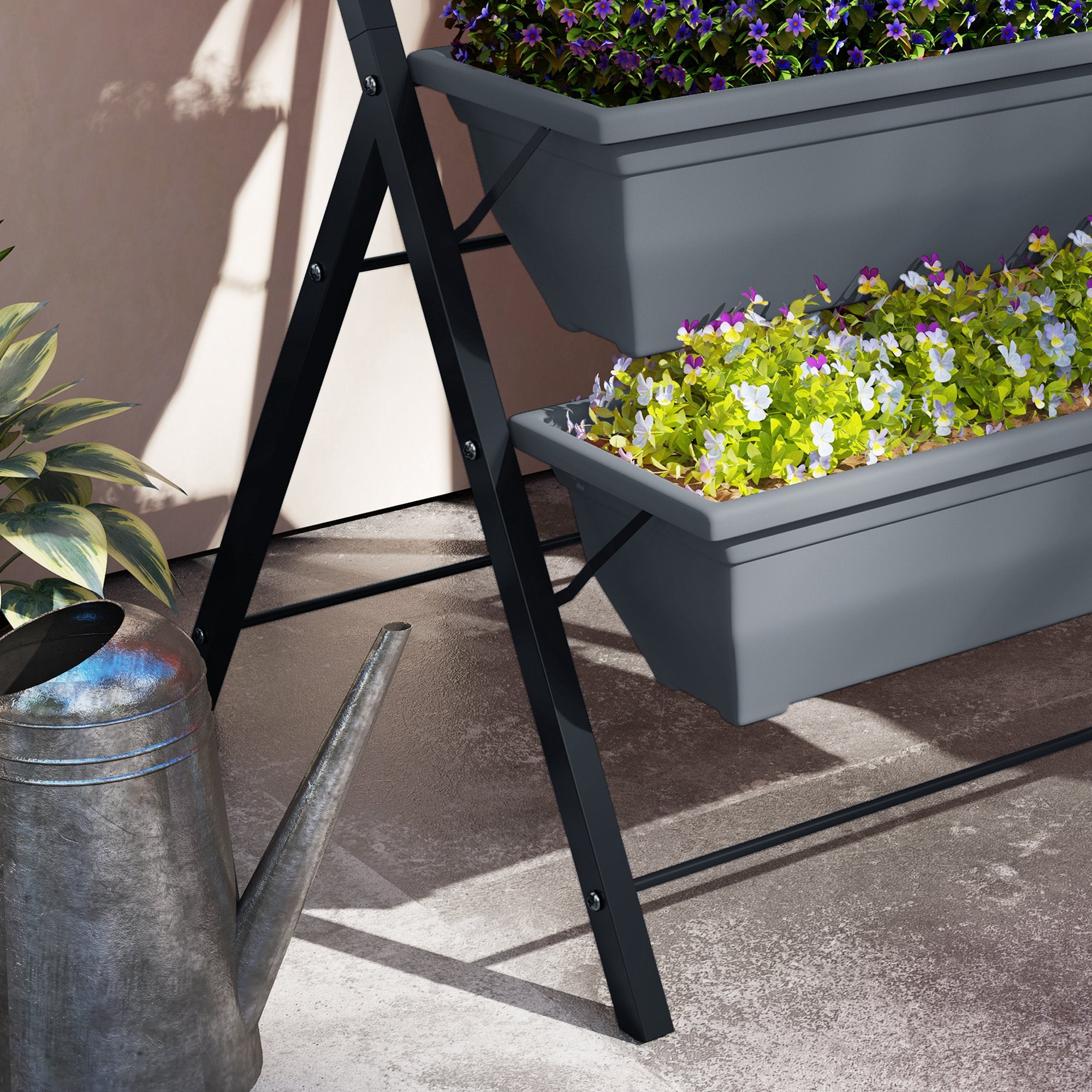 5-Tier Raised Garden Bed Plant Stand Flower Pots with Leaking Holes Grey Plant Stands at Gallery Canada