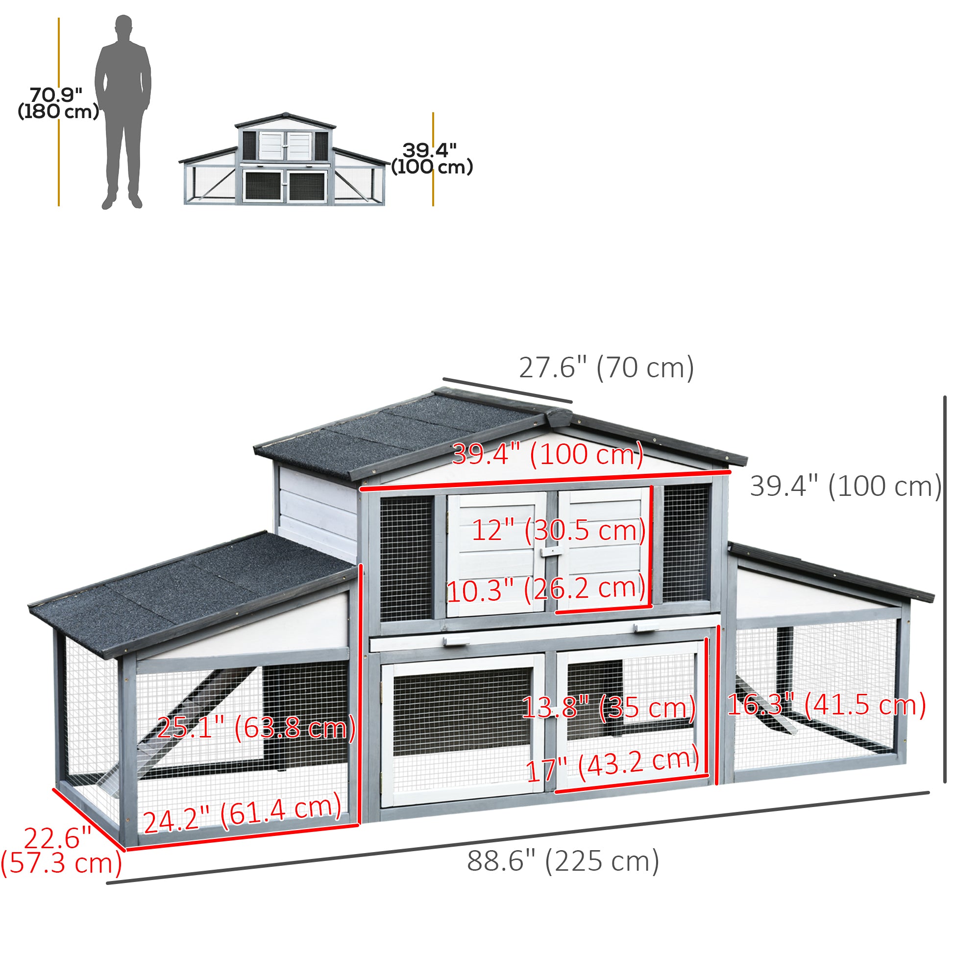 Deluxe Large Rabbit Hutch Small Animal House Portable Large Outdoor with Run Box, Grey Rabbit Hutch   at Gallery Canada