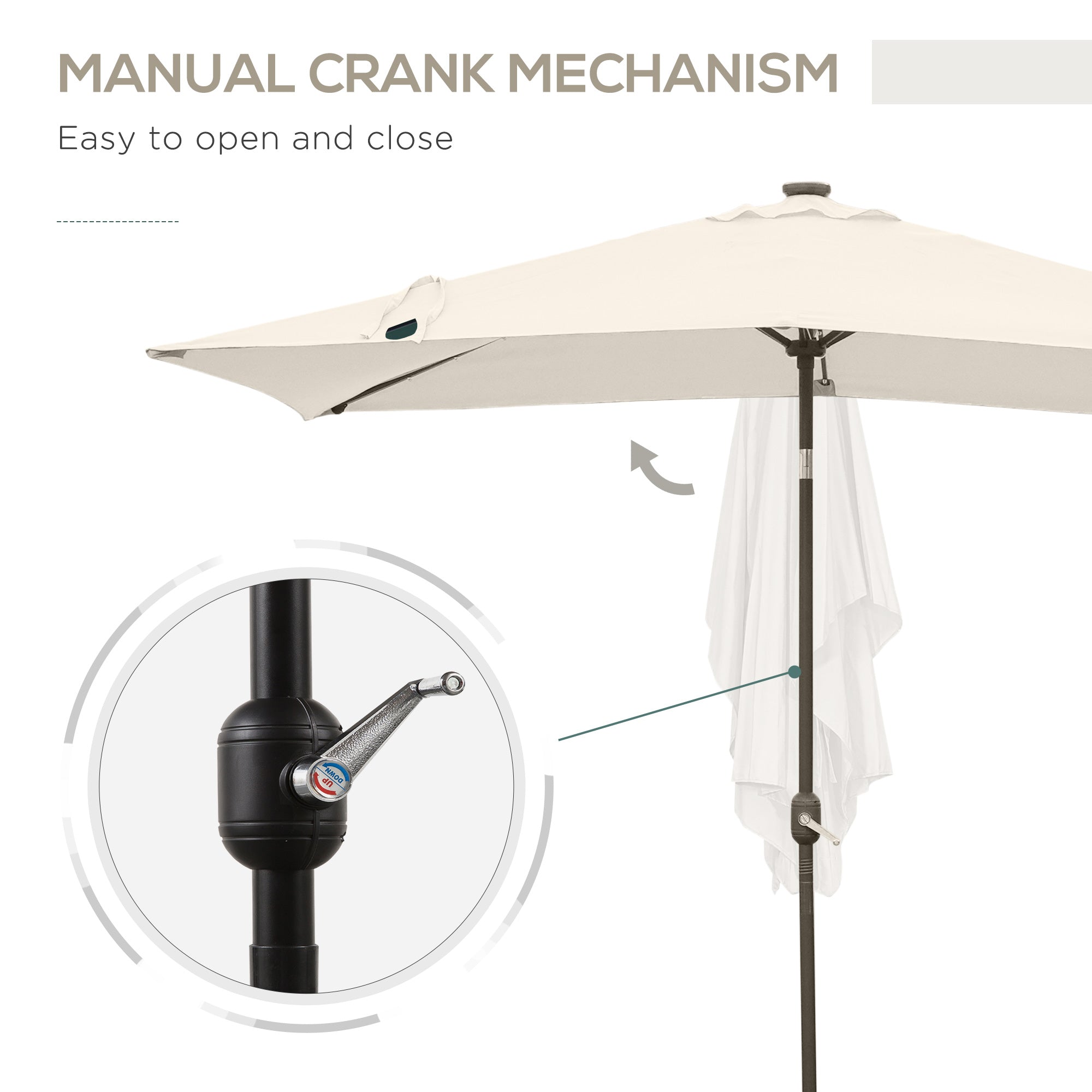 6' x 10' Patio Umbrella with 22 LED Solar Lights and Tilt, Rectangular Outdoor Table Umbrella with Crank, Beige Sun Umbrellas at Gallery Canada