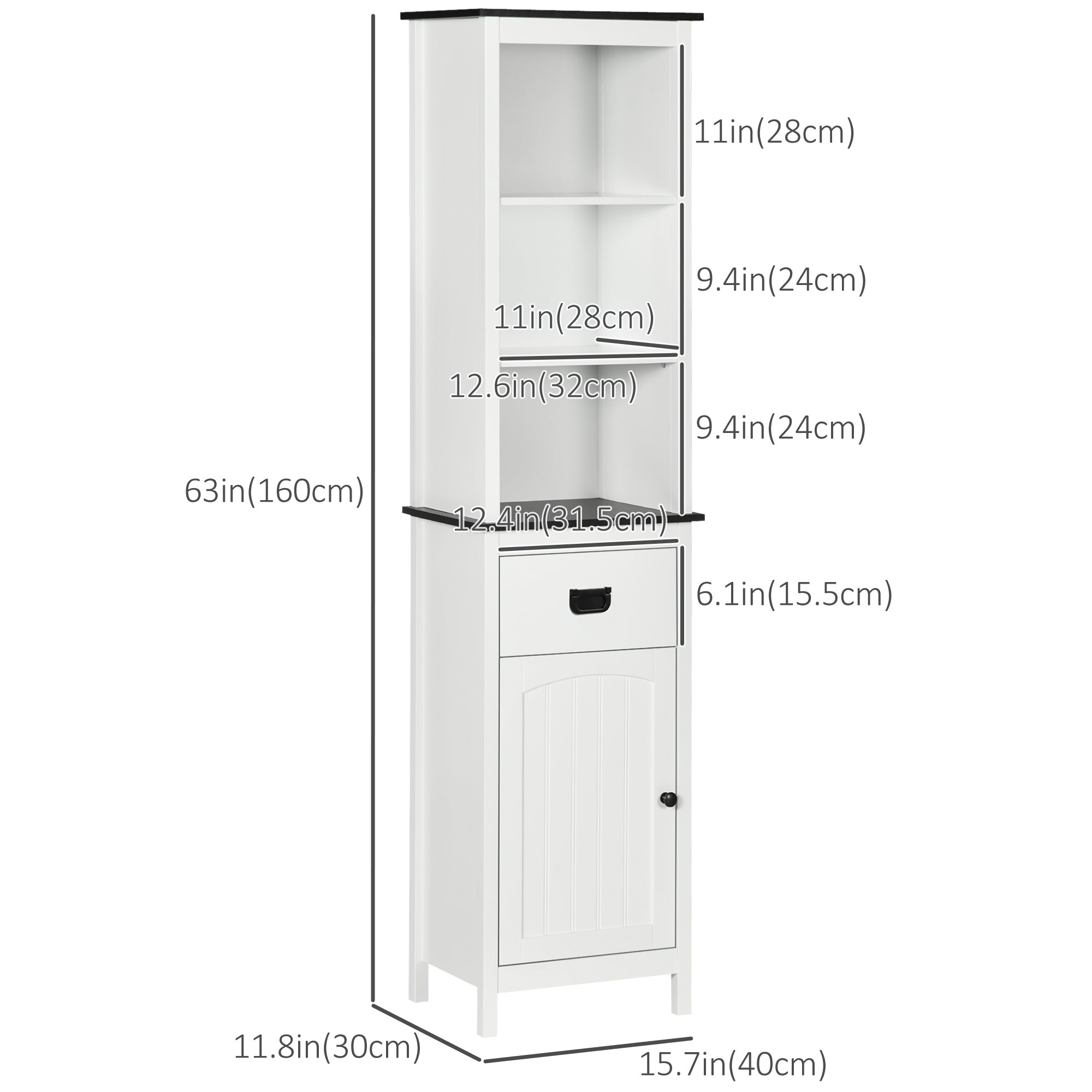 Tall Bathroom Storage Cabinet, Floor Standing Linen Cabinet with Drawer and Adjustable Shelf for Living Room, White Bathroom Cabinets   at Gallery Canada