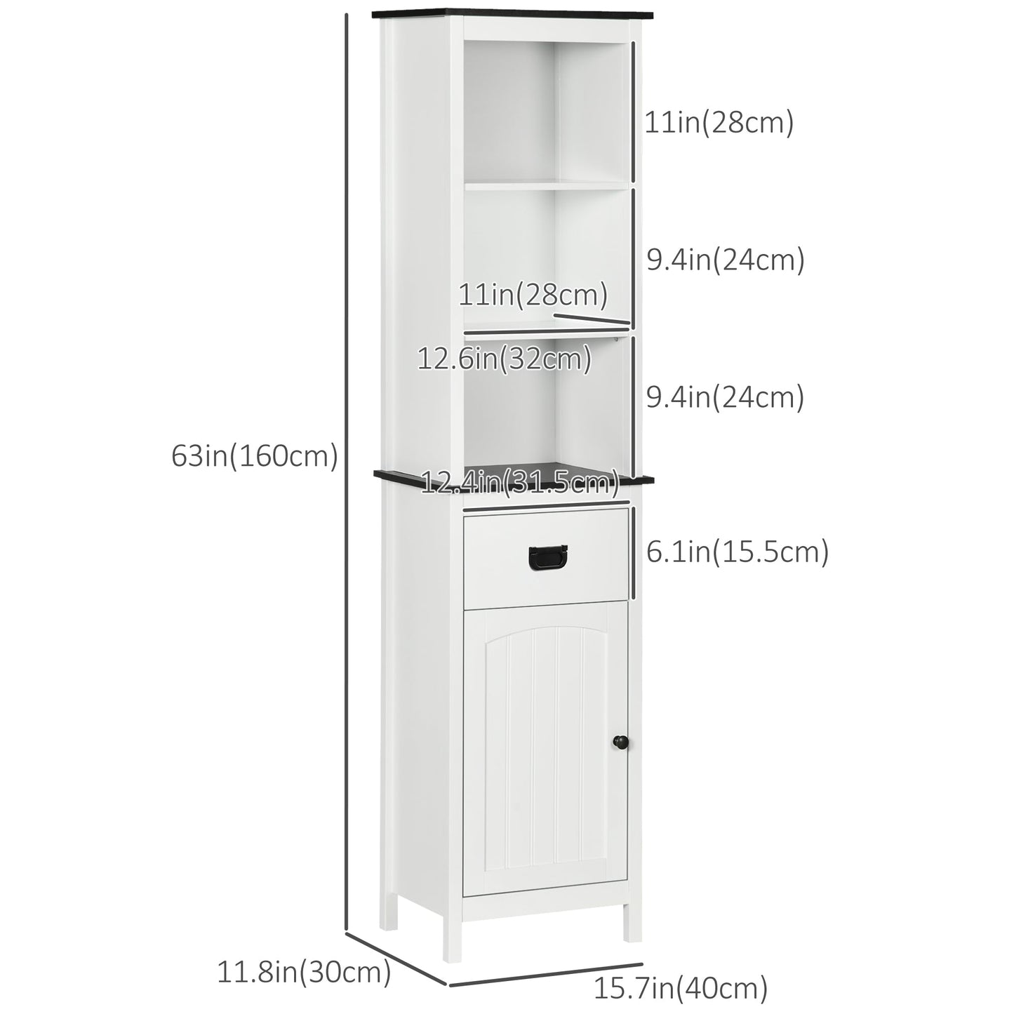 Tall Bathroom Storage Cabinet, Floor Standing Linen Cabinet with Drawer and Adjustable Shelf for Living Room, White Bathroom Cabinets   at Gallery Canada