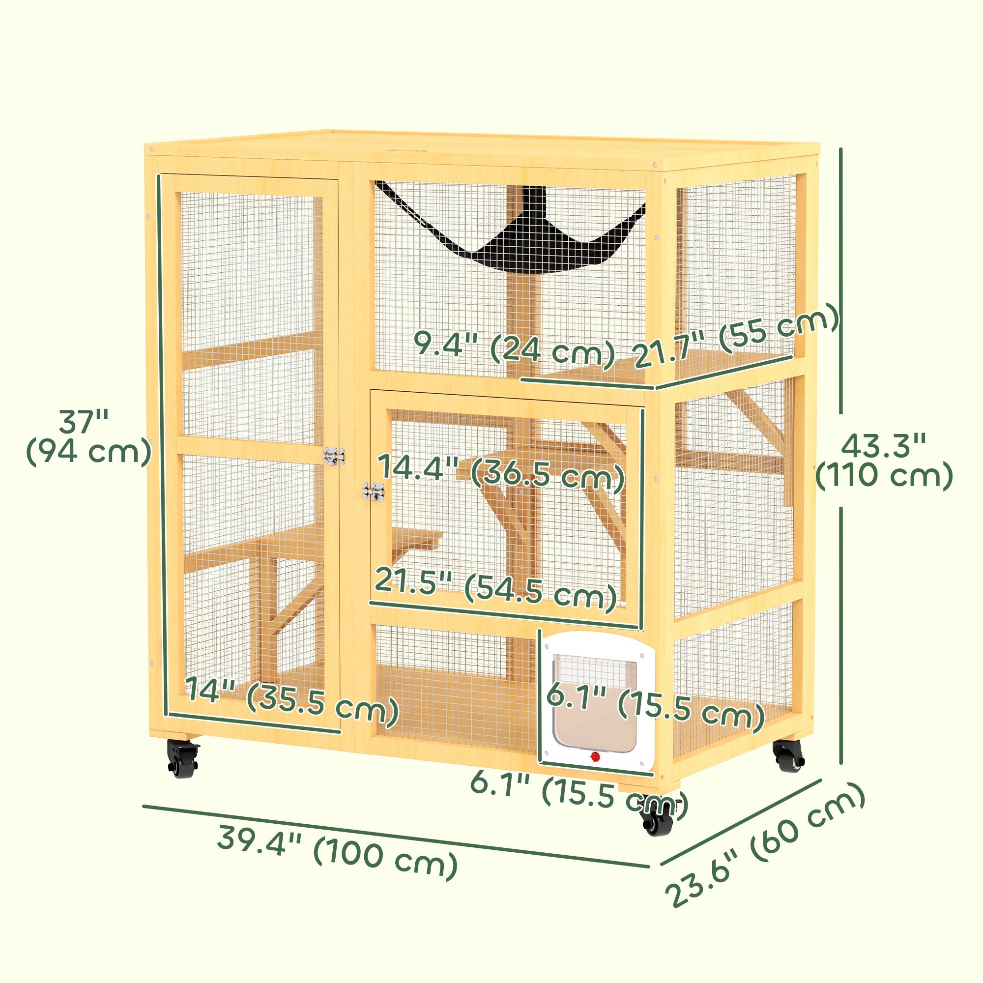 Cat Condo Wooden Indoor Cat House on Wheels with Cat Flap Door Platforms Hammock Openable Top for 2 Cats, Yellow Outdoor Cat Enclosures at Gallery Canada