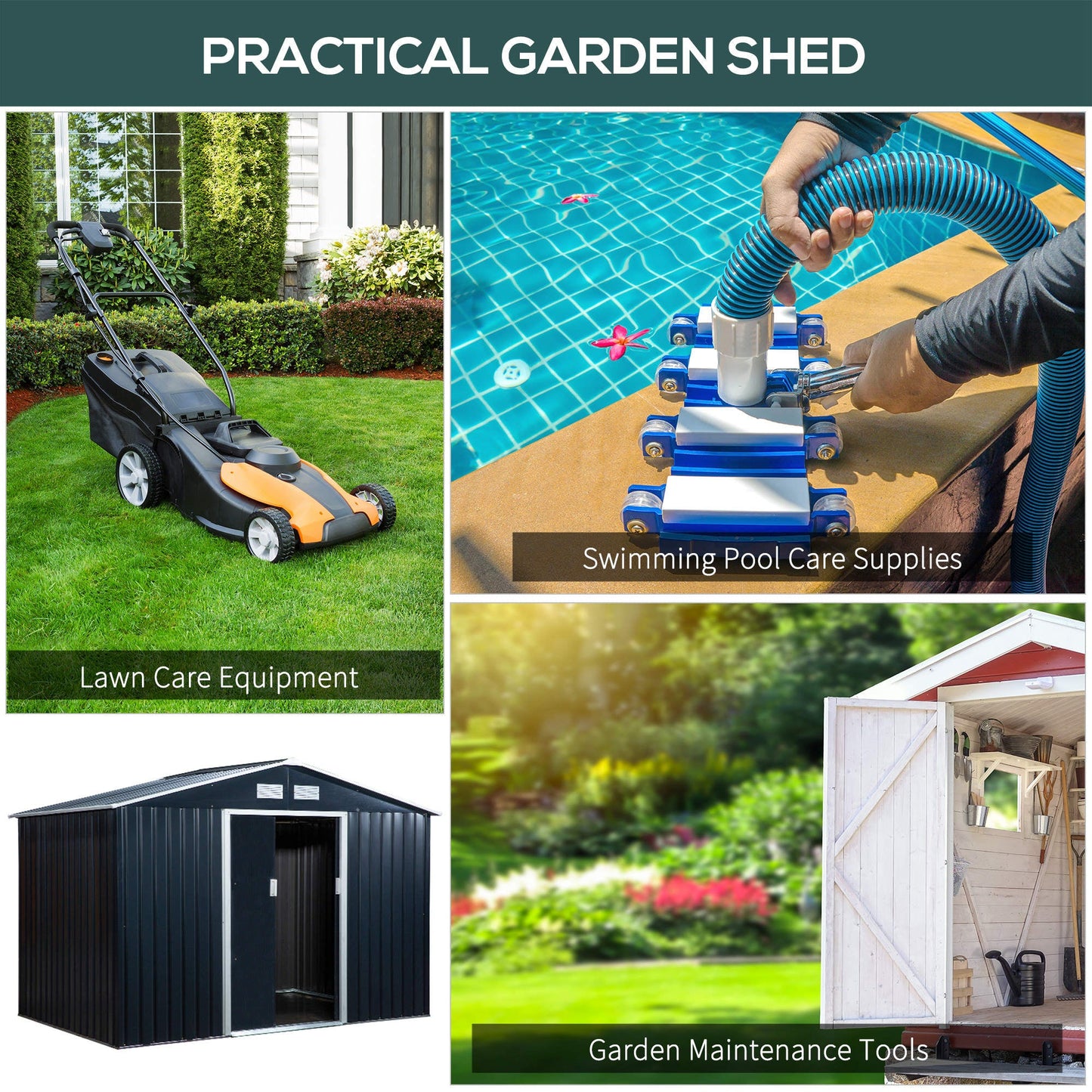 9.1' x 6.4' x 6.3' Garden Storage Shed w/Floor Foundation Outdoor Patio Yard Metal Tool Storage House w/ Double Doors Sheds   at Gallery Canada