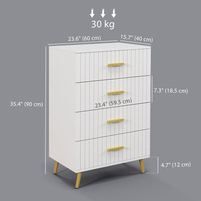 4 Drawer Cabinet, Drawer Chest for Bedroom, Chest of Drawers with Aluminium Legs and Gold Handles, White Storage Cabinets   at Gallery Canada