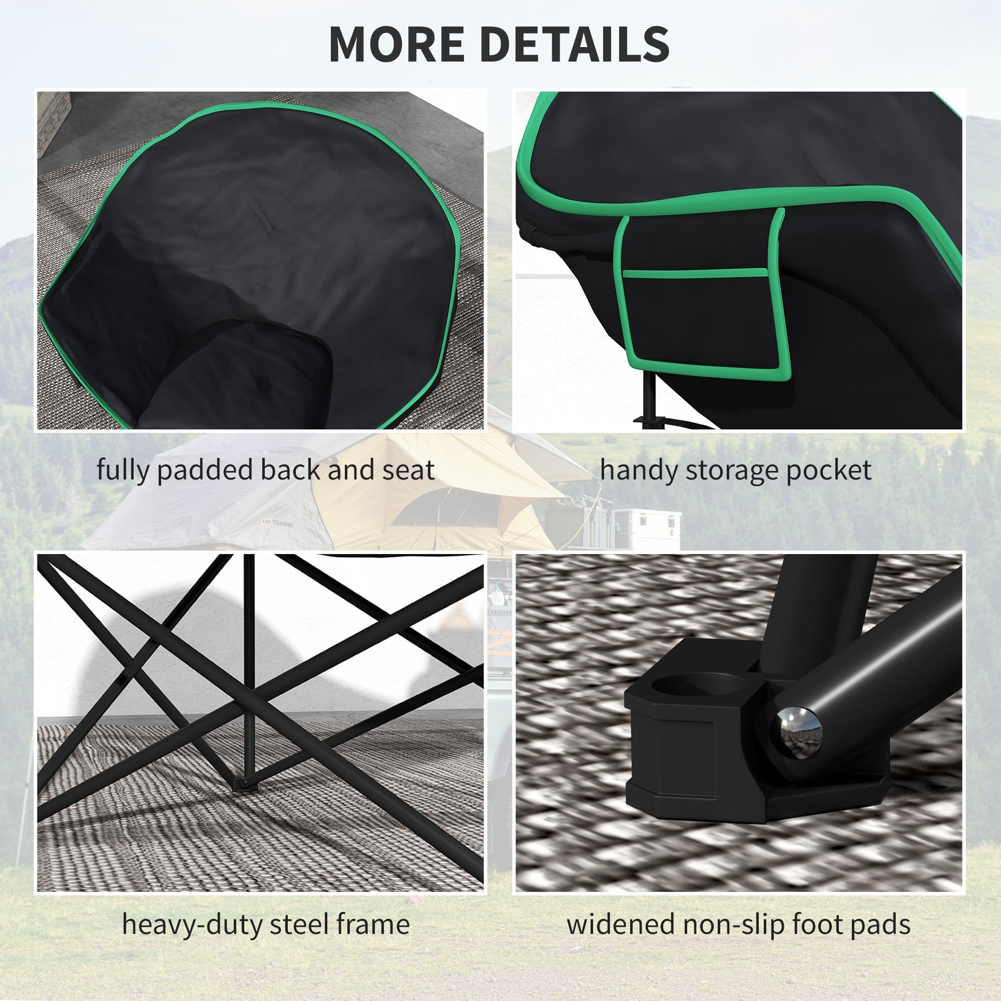 Foldable Camping Chair Padded Moon Saucer Chair with Carry Bag, Storage Pocket for Outdoor, Beach, Picnic, Hiking, Fishing, Travel Picnic Tables & Camping Chairs at Gallery Canada