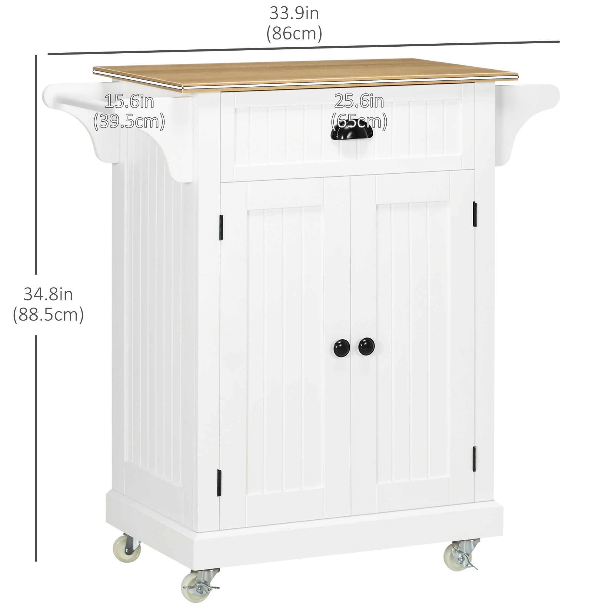 Rolling Kitchen Cart on Wheels, Utility Bar Cart with Drawer, 2 Towel Racks and Adjustable Shelf, White Kitchen Islands & Kitchen Carts   at Gallery Canada