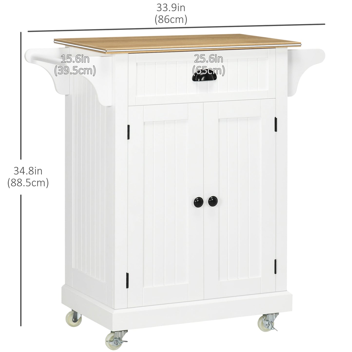 Rolling Kitchen Cart on Wheels, Utility Bar Cart with Drawer, 2 Towel Racks and Adjustable Shelf, White - Gallery Canada