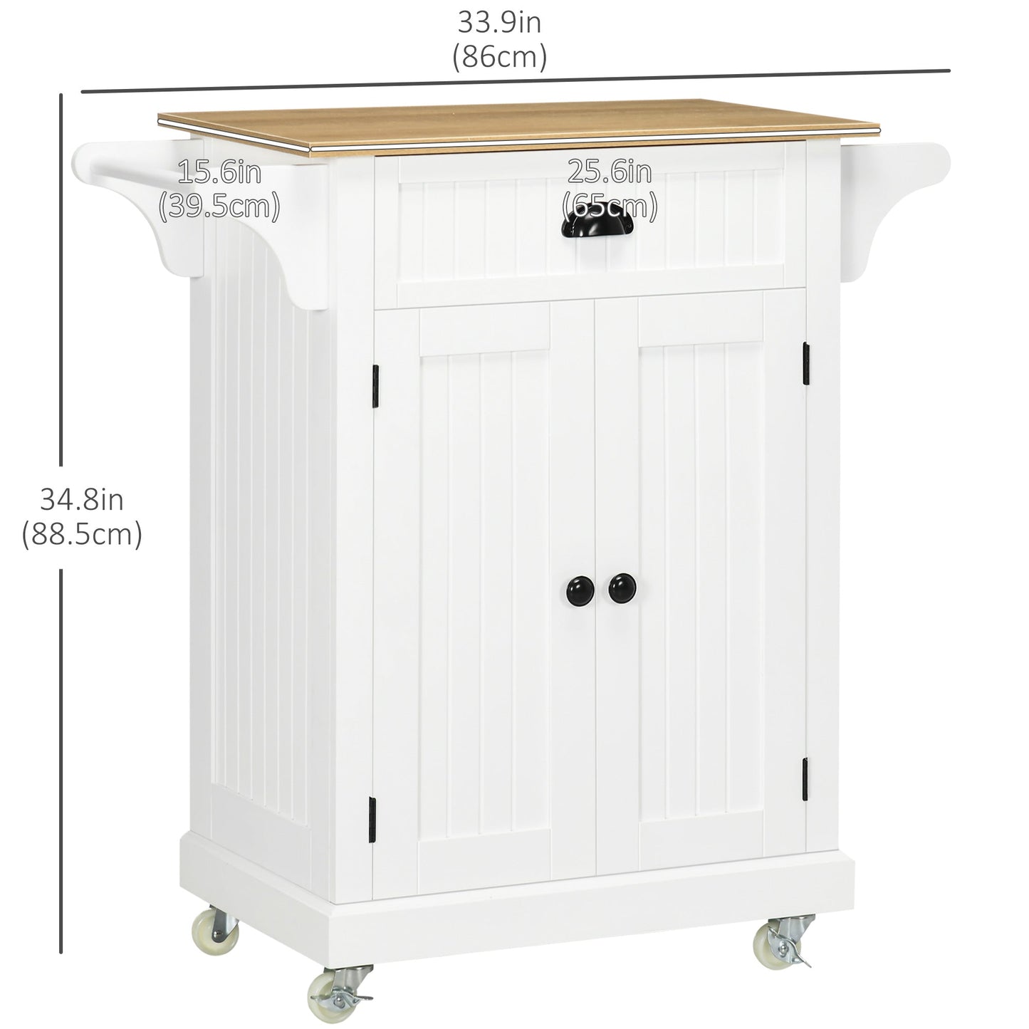 Rolling Kitchen Cart on Wheels, Utility Bar Cart with Drawer, 2 Towel Racks and Adjustable Shelf, White Kitchen Islands & Kitchen Carts   at Gallery Canada