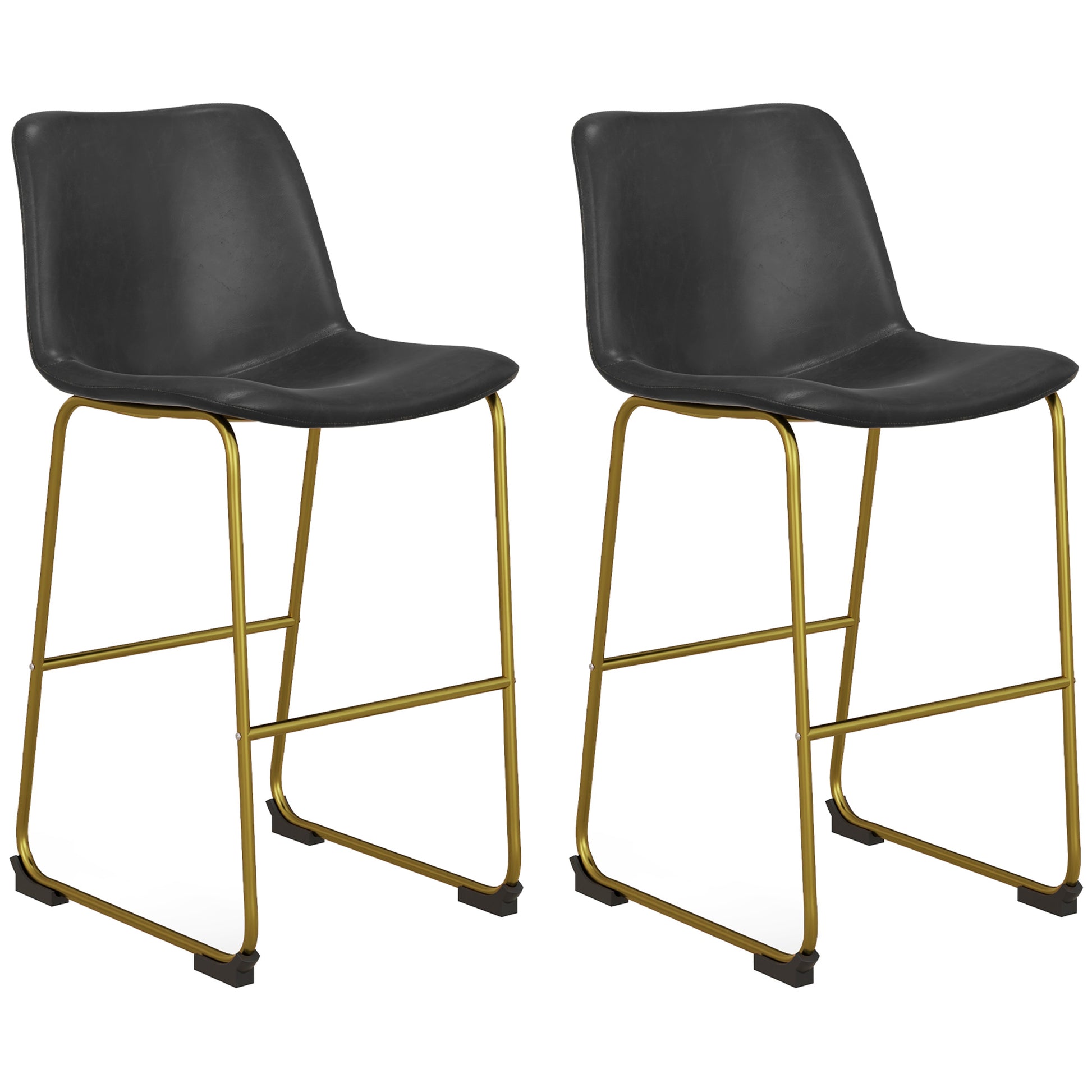 Bar Height Stools Set of 2, PU Leather Upholstered Stools for Kitchen Island, Modern Bar Chairs, Dark Grey Bar Stools   at Gallery Canada