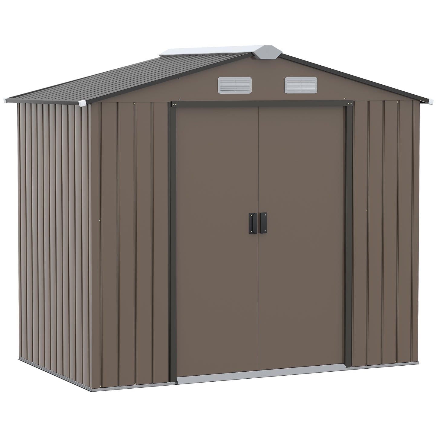 7' x 4' x 6' Garden Storage Shed Outdoor Patio Metal Tool Storage House w/ Foundation Kit and Double Doors Brown Sheds   at Gallery Canada