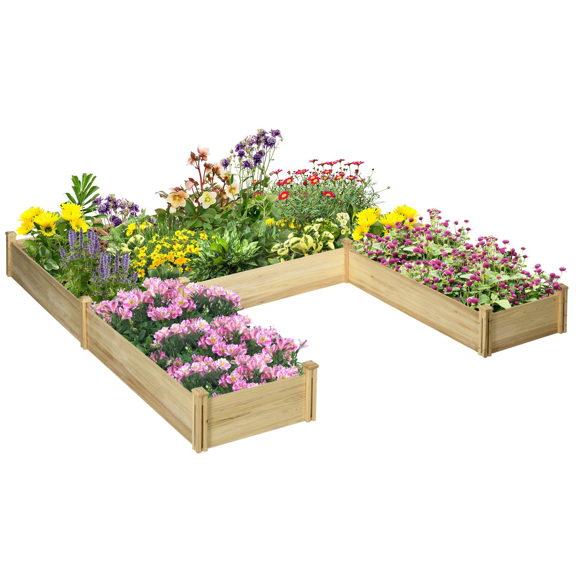 DIY Five-box Raised Garden Bed, Wooden Planter Boxes for Vegetables, Flowers, Herbs, Easy Assembly Wooden Planter Boxes Natural  at Gallery Canada