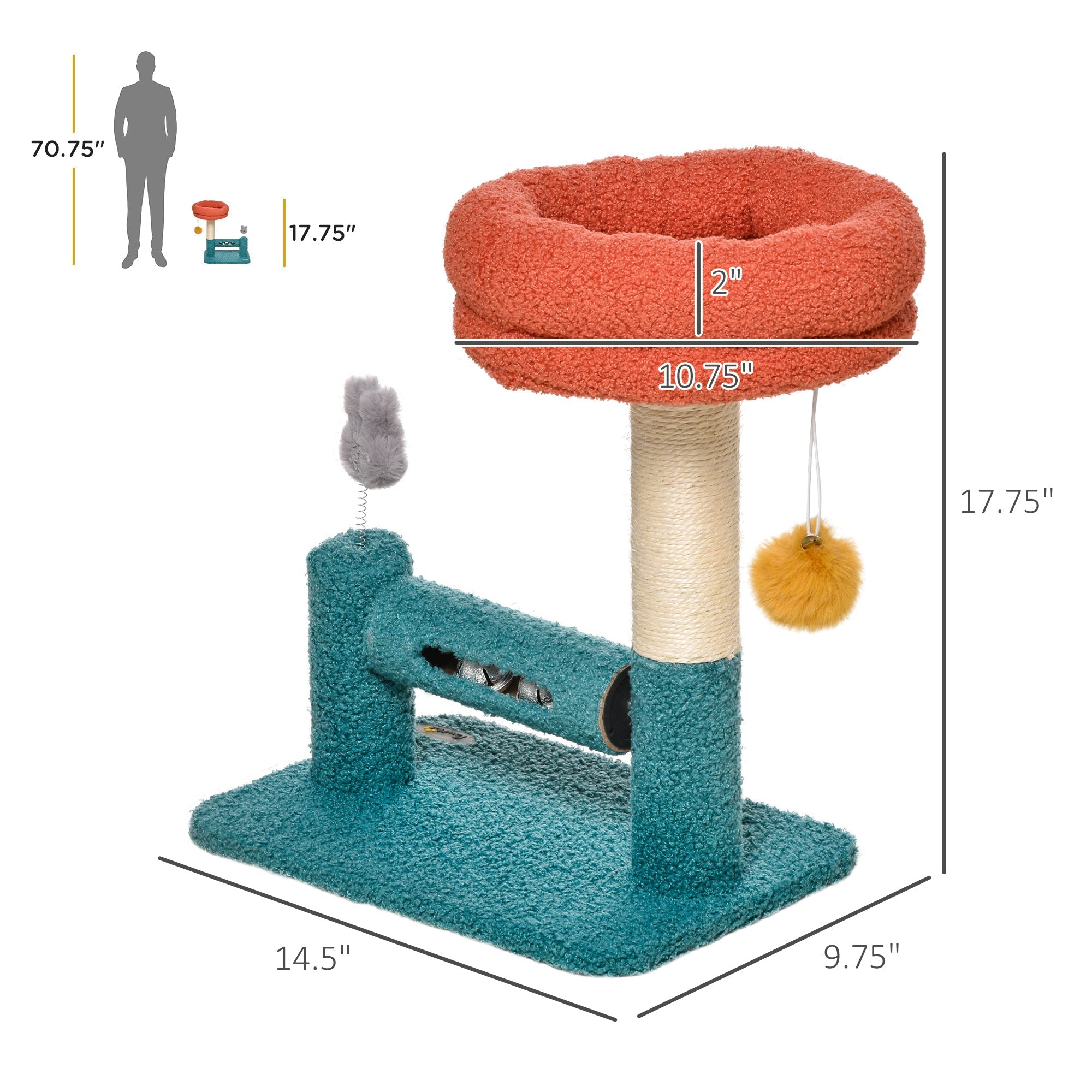 Cat Tree Scratching with Removable Bed Scratching Post Interactive Kitten Toy Dangling Ball Spring Roller Bell Blue Orange Cat Posts   at Gallery Canada