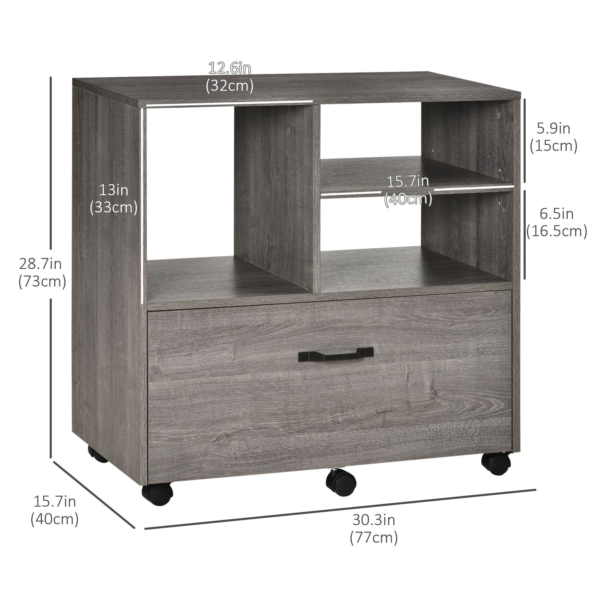 Lateral Filing Cabinet with Open Storage Shelf, Printer Stand, Mobile Office File Cabinet with Wheels for Letter and Legal Sized Files, Grey Office Cabinets & Cupboards at Gallery Canada
