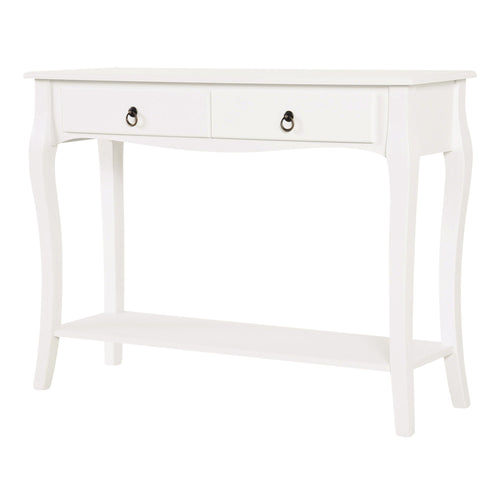 Console Table, Modern Entryway Table with 2 Drawers and Bottom Shelf, Sofa Table for Living Room, Hallway, Ivory White