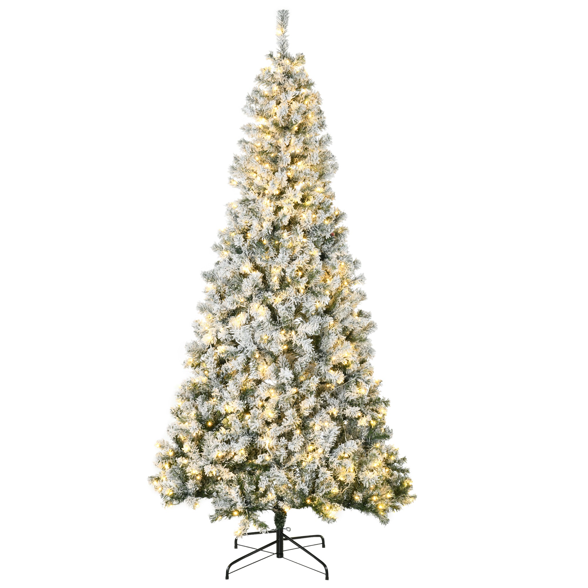 7.5ft Artificial Prelit Christmas Tree with Warm White LED Light, Snow Flocked Branches, Metal Base, Xmas Tree Pre Lit Christmas Trees   at Gallery Canada