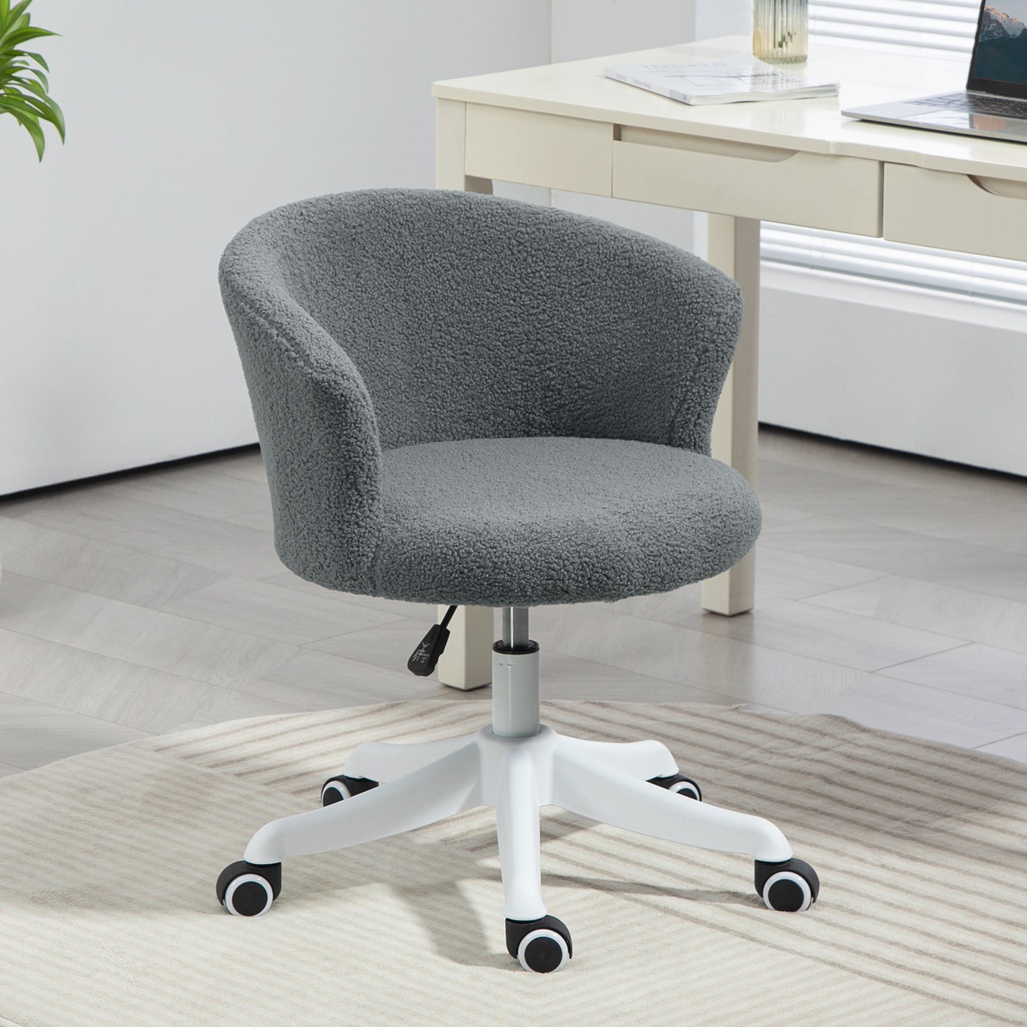 Armless Office Chair, Fluffy Computer Desk Chair with Adjustable Height, Swivel Wheels, Mid Back, Grey Office Chairs at Gallery Canada
