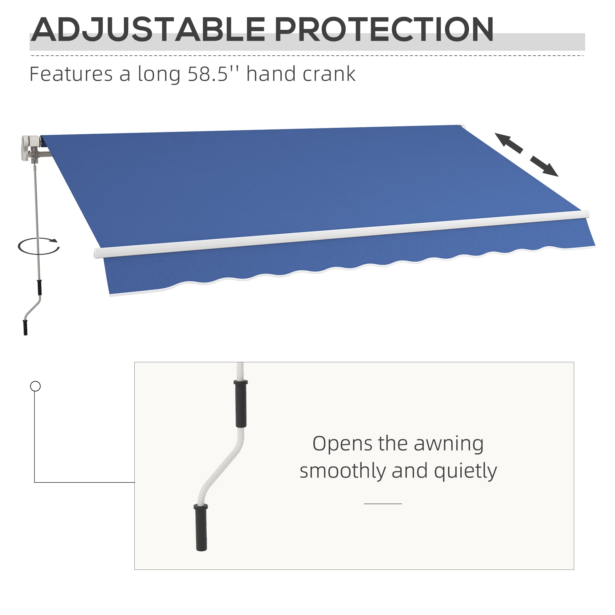 12' x 10' Manual Retractable Awning Outdoor Sunshade Shelter with Adjustable &; Versatile Design, Dark Blue Patio Awnings at Gallery Canada