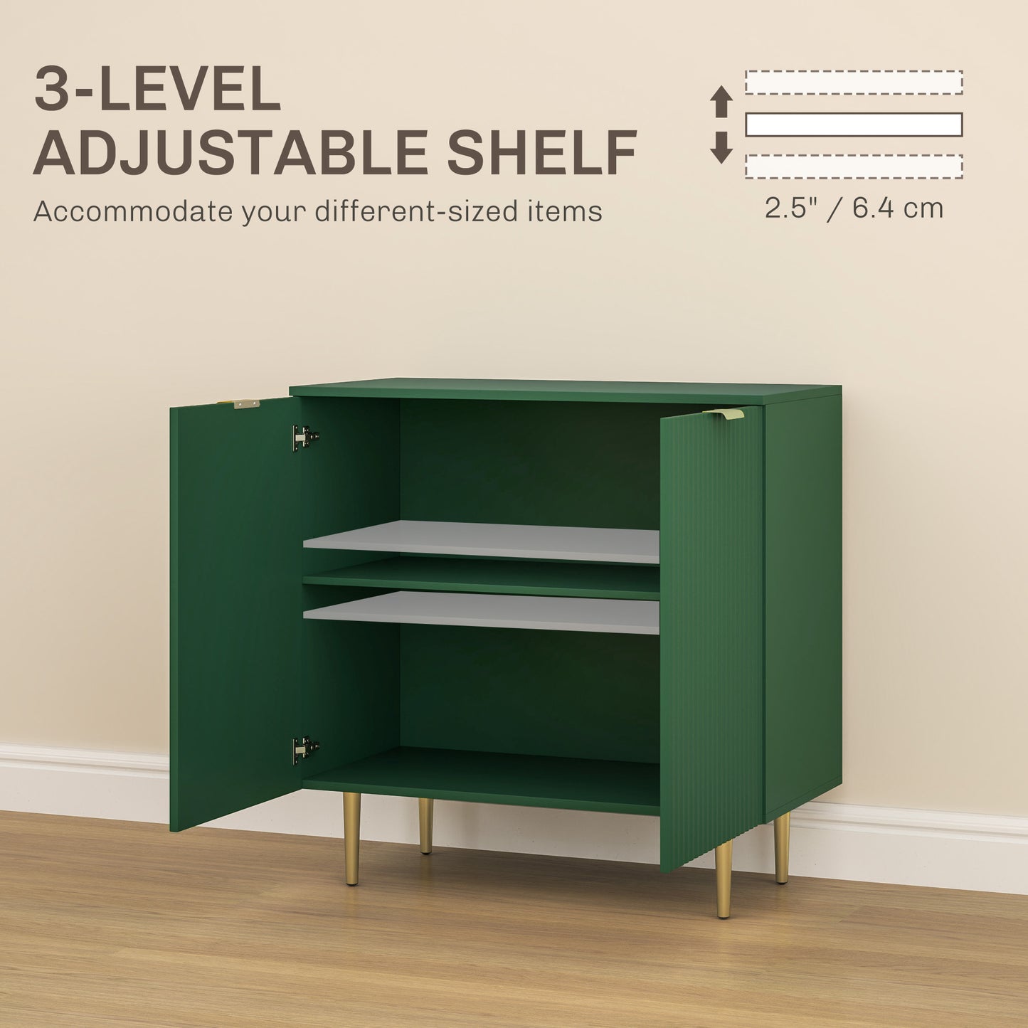 Modern Kitchen Storage Cabinet, Sideboard Buffet Cabinet with Adjustable Shelves and Metal Legs for Kitchen, Green Bar Cabinets   at Gallery Canada