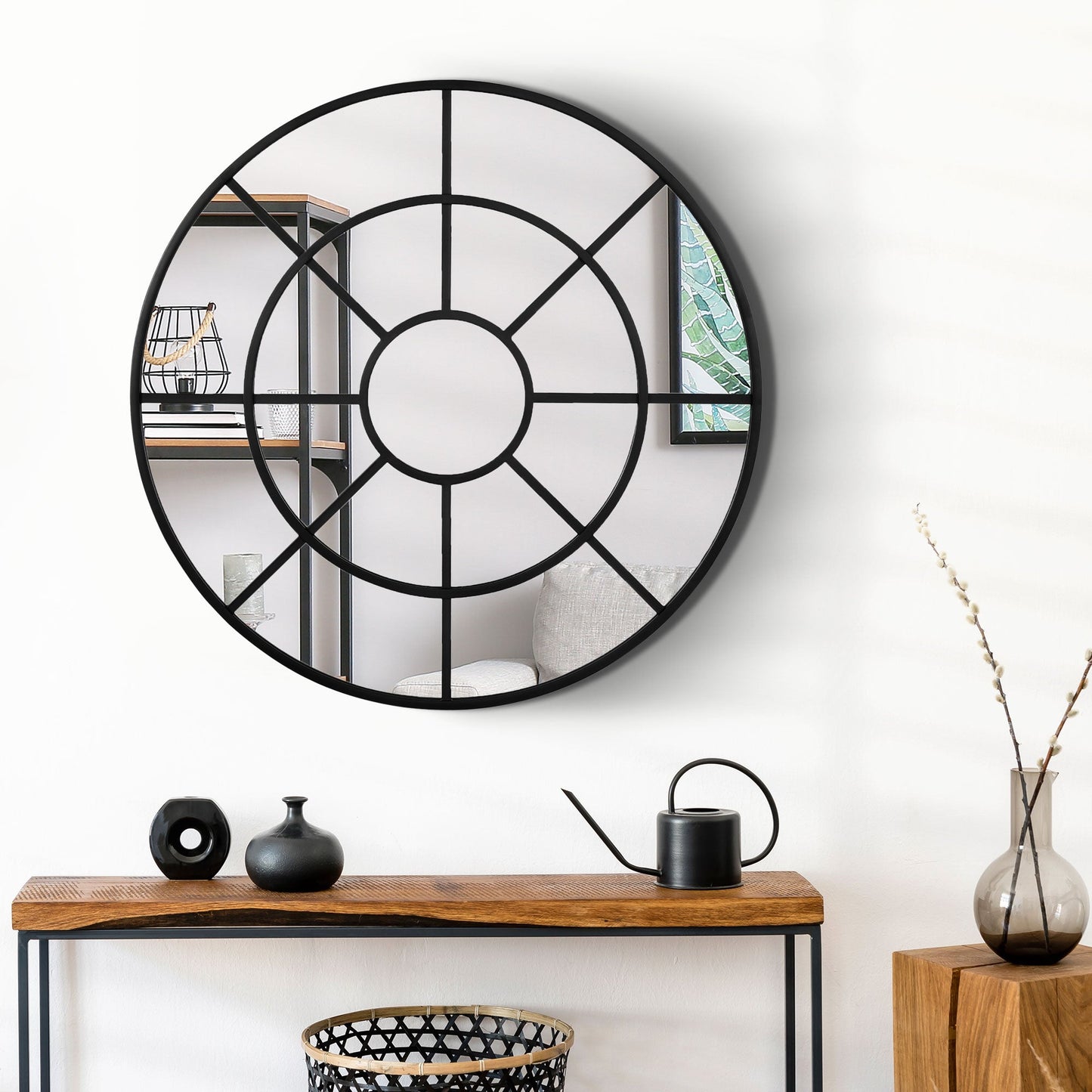 36" x 36" Modern Round Wall Mirror, Decorative Mirror for Living Room, Bedroom, Entryway, Home Decor, Black - Gallery Canada