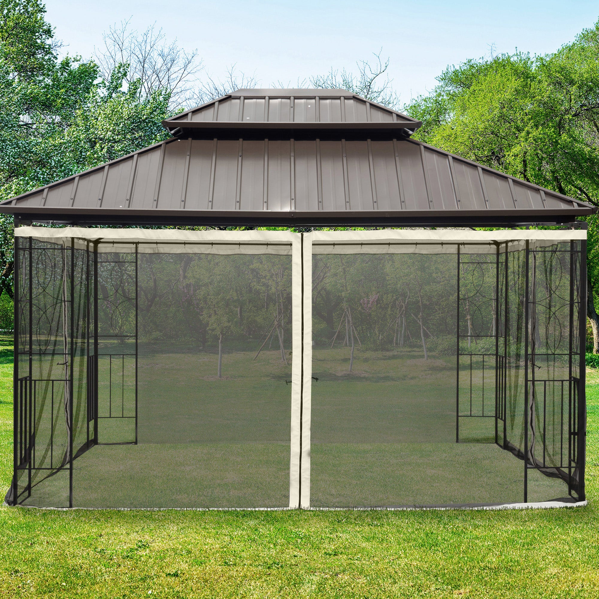 Replacement Mosquito Netting for Gazebo 10' x 13' Black Screen Walls for Canopy with Zippers for Parties and Outdoor Activities, Cream White Gazebo Sidewalls at Gallery Canada