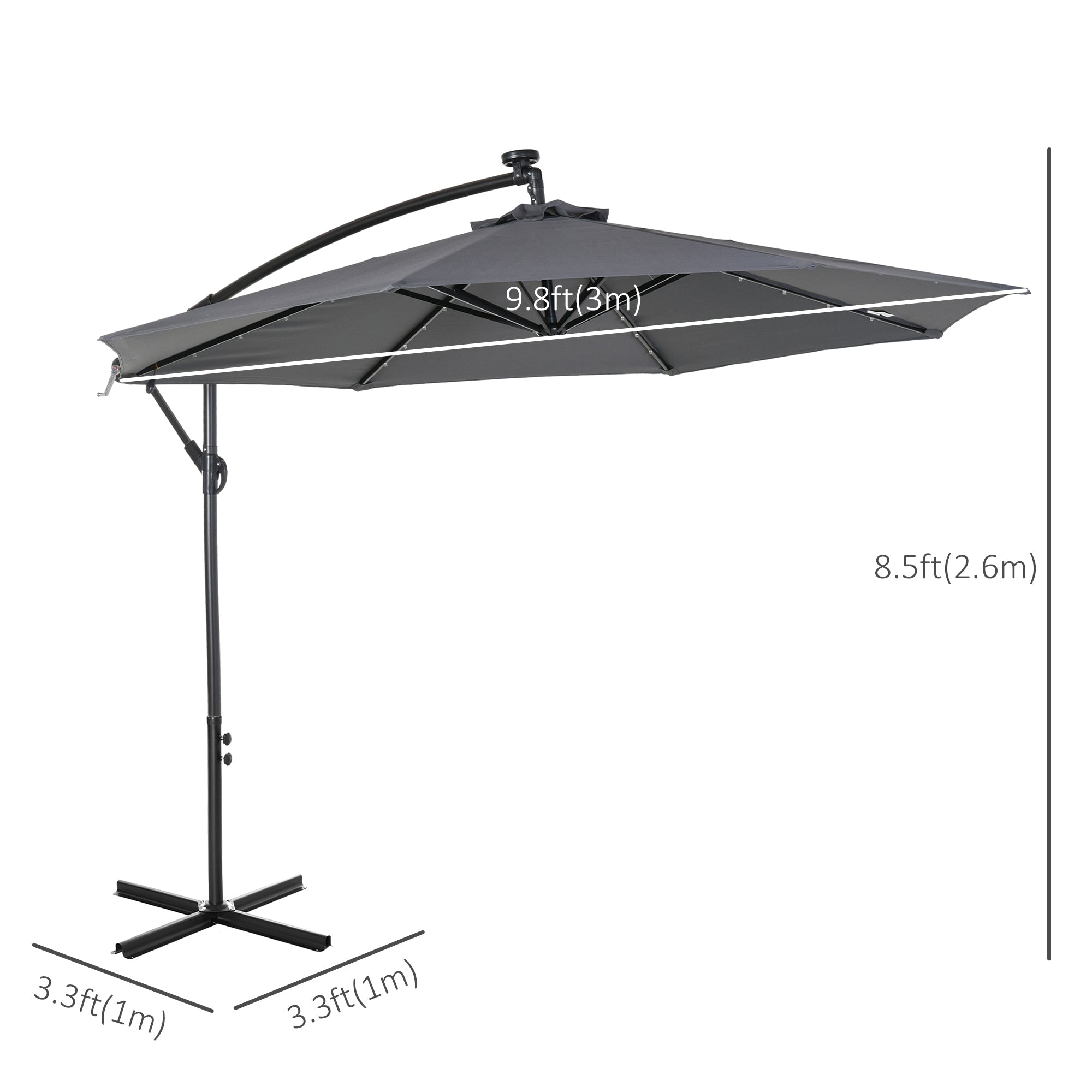 10ft Outdoor Cantilever Umbrella with Solar Lights, Banana Umbrella with Adjustable Angle for Patio, Backyard, Dark Gray Cantilever Umbrellas at Gallery Canada