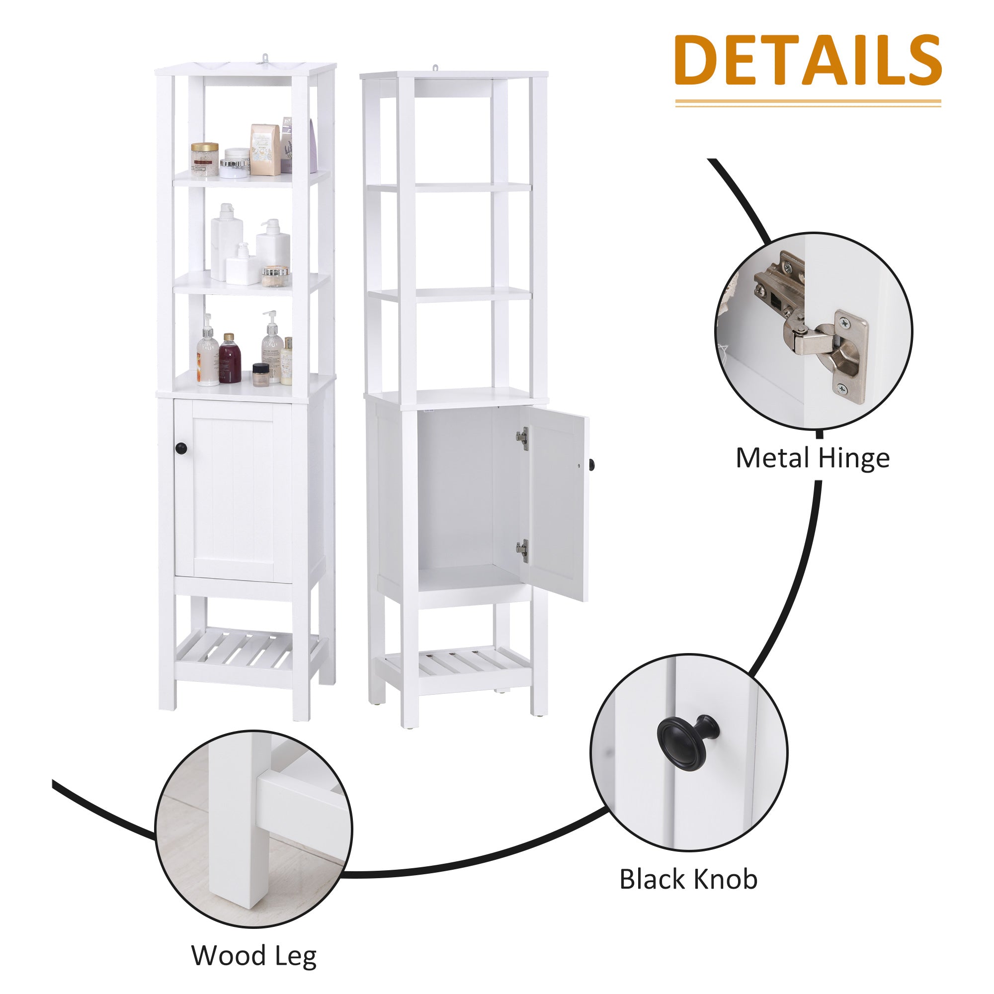 Tall Bathroom Storage Cabinet, Narrow Freestanding Linen Tower with Shelves &; Compact Design, White Bathroom Cabinets   at Gallery Canada