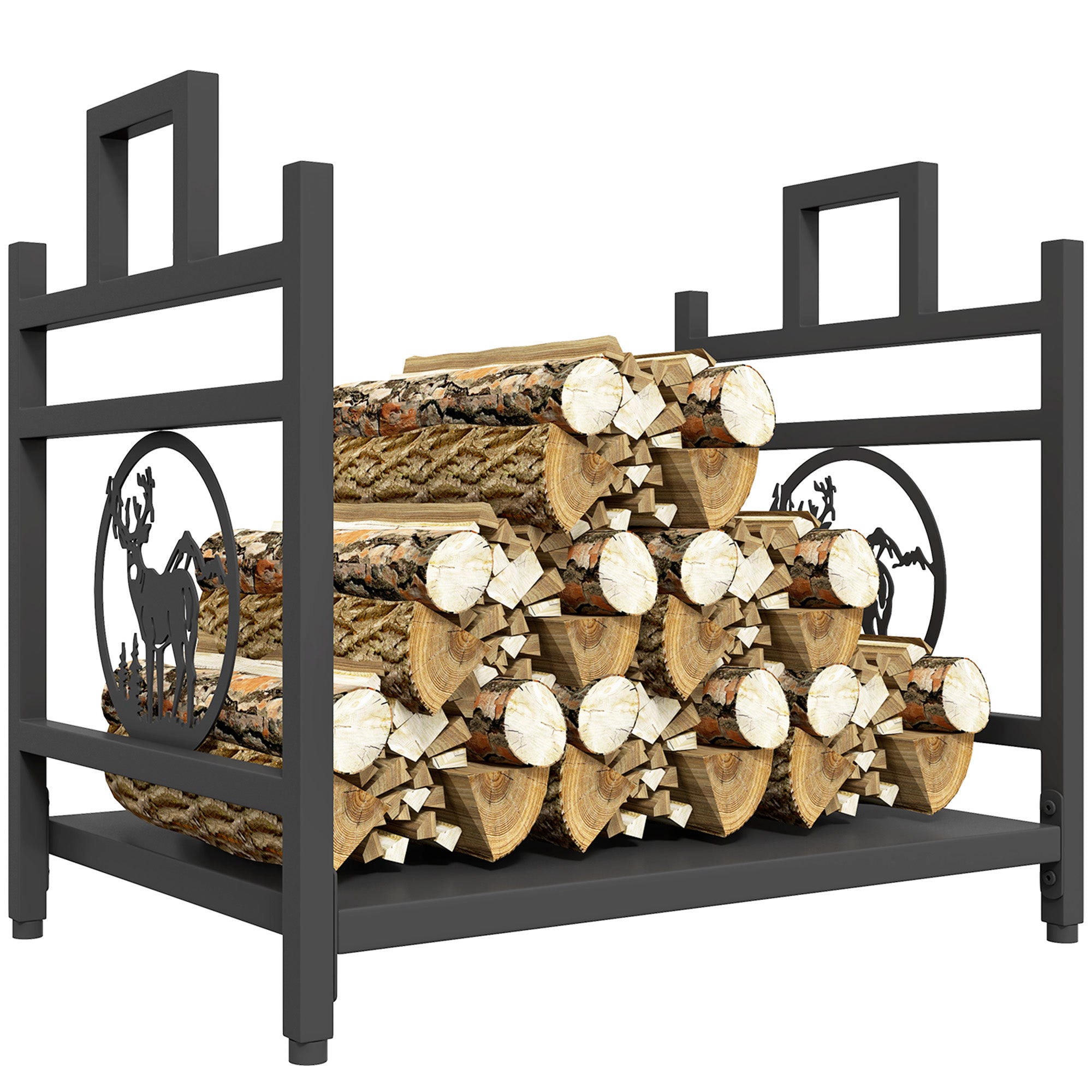 Decorative Firewood Rack Outdoor Indoor Steel Wood Storage Log Holder with Side Handles, 19.7