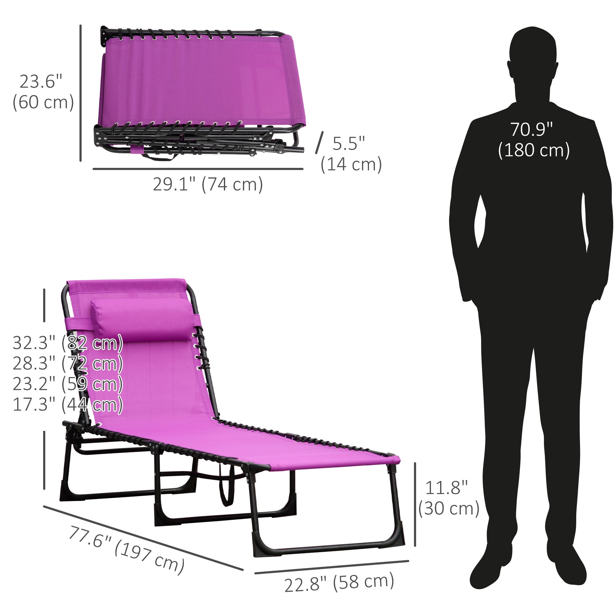 4-Level Adjustable Outdoor Folding Lounge Chair with Headrest, Purple Lounger Chairs   at Gallery Canada