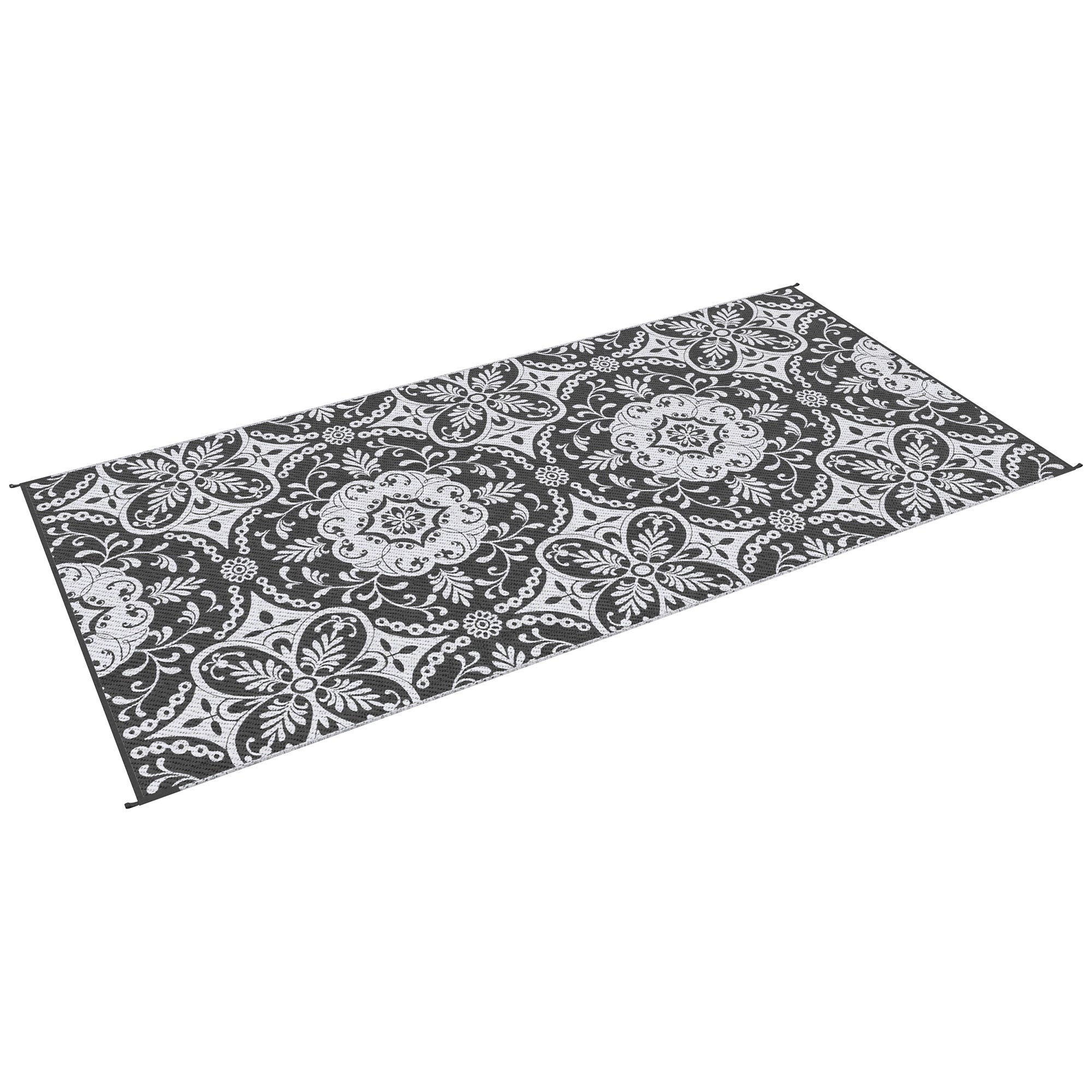 Portable Outdoor Rug with Carry Bag, 9' x 18' Reversible Mat, Waterproof Plastic Straw RV Rug for Backyard, Deck, Picnic, Beach, Camping, Gray &; White Flower Outdoor Reversible Rugs at Gallery Canada