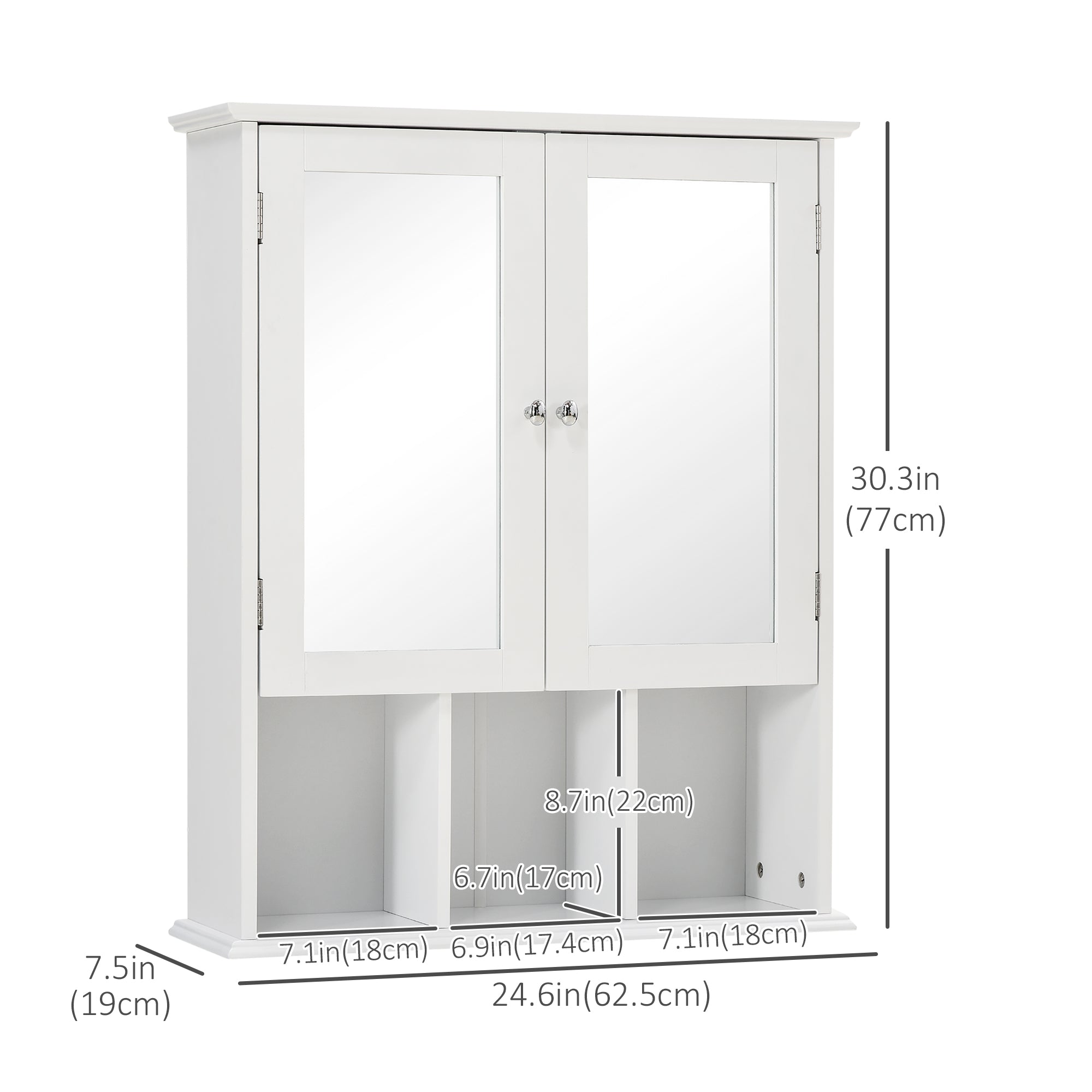 Wall-Mounted Medicine Cabinet, Bathroom Mirror Cabinet with Double Doors and Storage Shelves, White Mirror Medicine Cabinets   at Gallery Canada