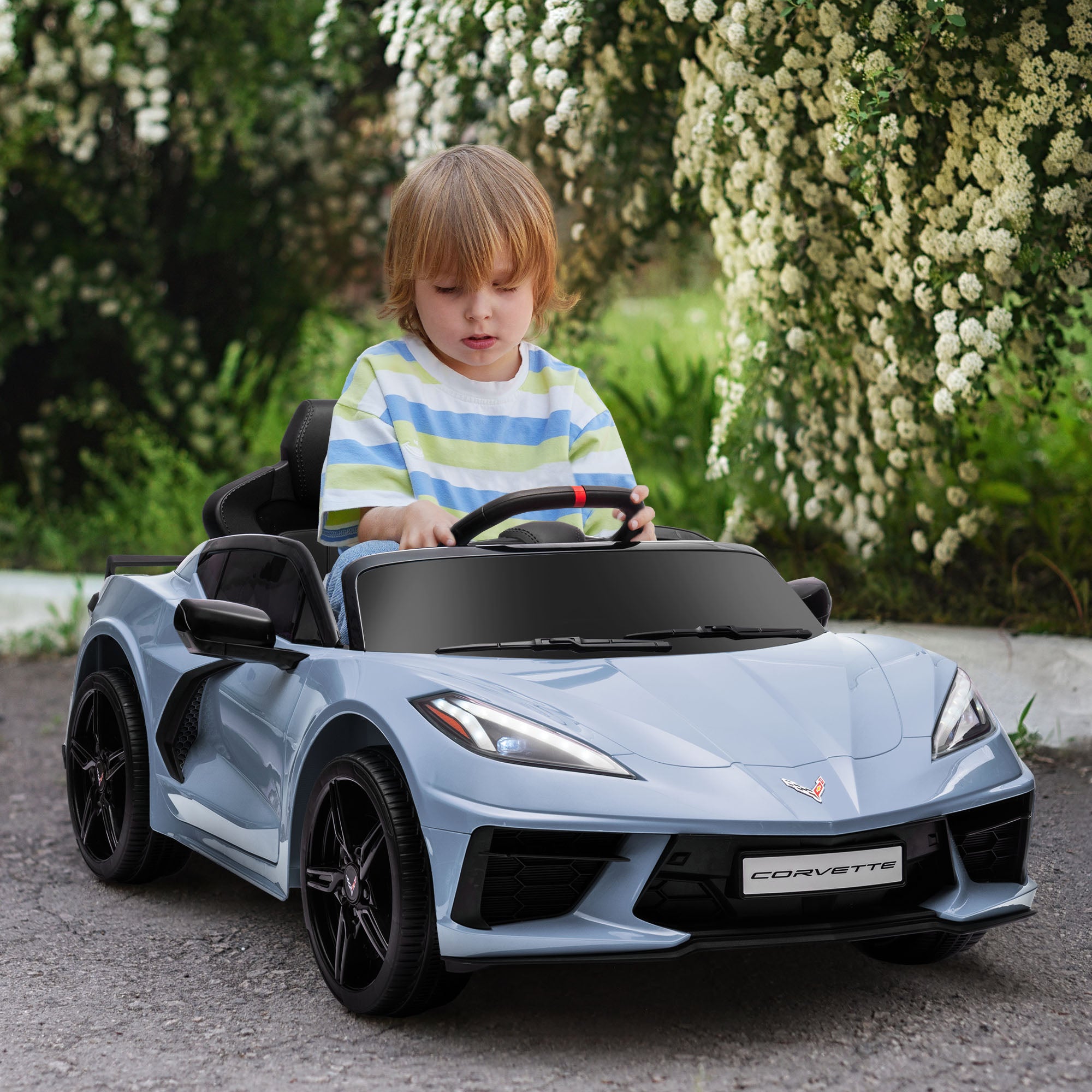 12V Kids Electric Car Corvette Licensed w/ Remote Control, Suspension System, Music, Headlight, Slow Start, Light Blue Electric Toy Cars   at Gallery Canada