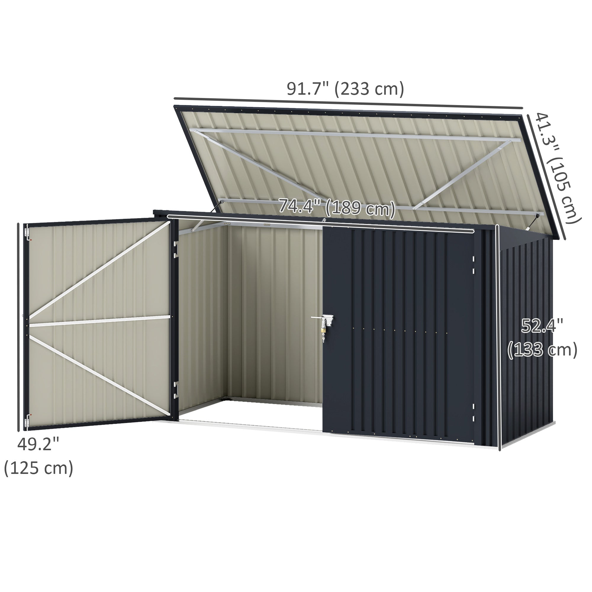 7.6 x 3.4ft Outdoor Storage Shed, Triple Garbage Bin Shed Organizer with Lockable Double Doors and Openable Lid Sheds at Gallery Canada