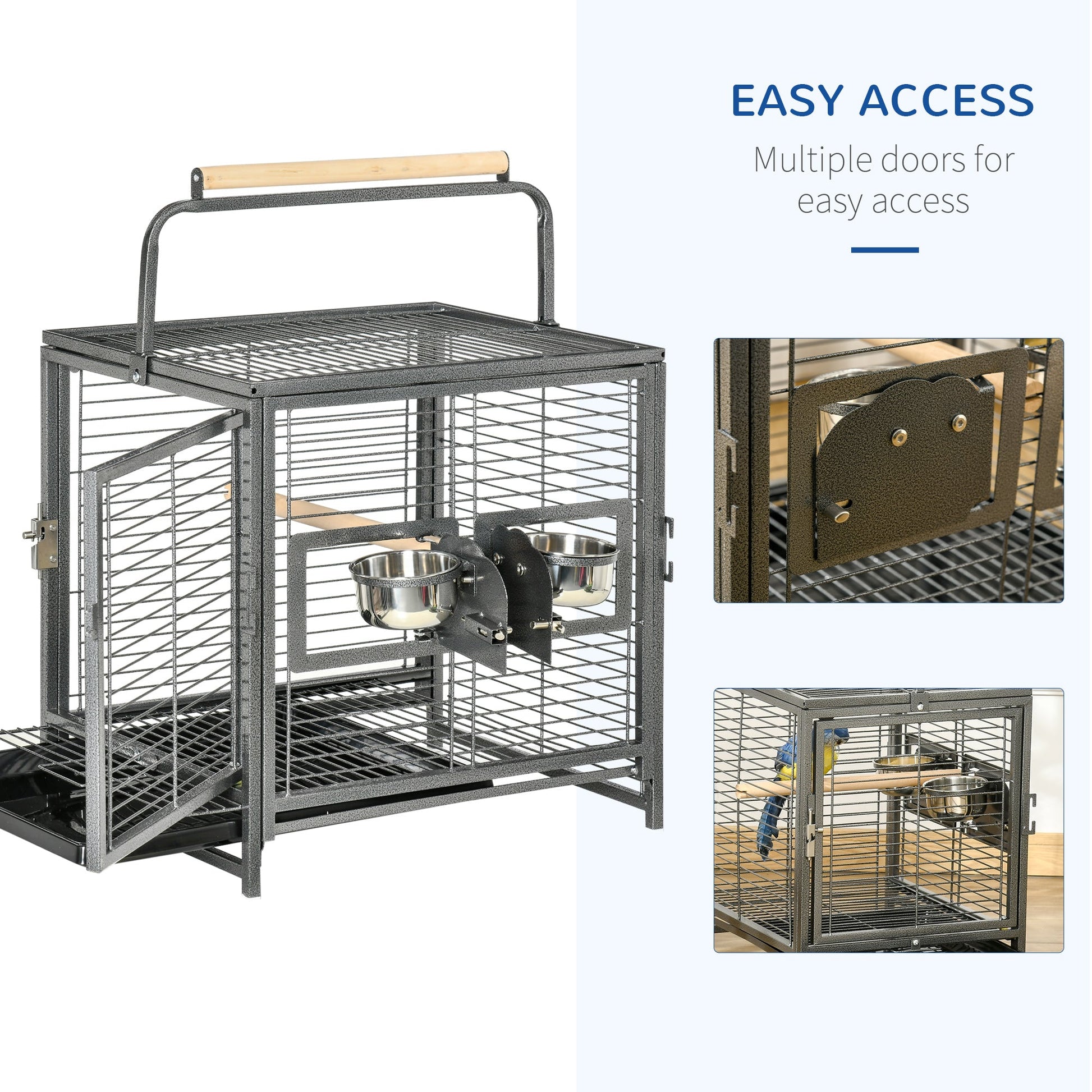 Bird Travel Carrier Cage for Parrots Conures African Grey Cockatiel Parakeets with Stand Perch, Stainless Steel Bowls, Pull Out Tray, Black Bird Cages   at Gallery Canada