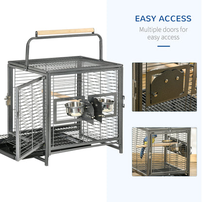 Bird Travel Carrier Cage for Parrots Conures African Grey Cockatiel Parakeets with Stand Perch, Stainless Steel Bowls, Pull Out Tray, Black Bird Cages   at Gallery Canada