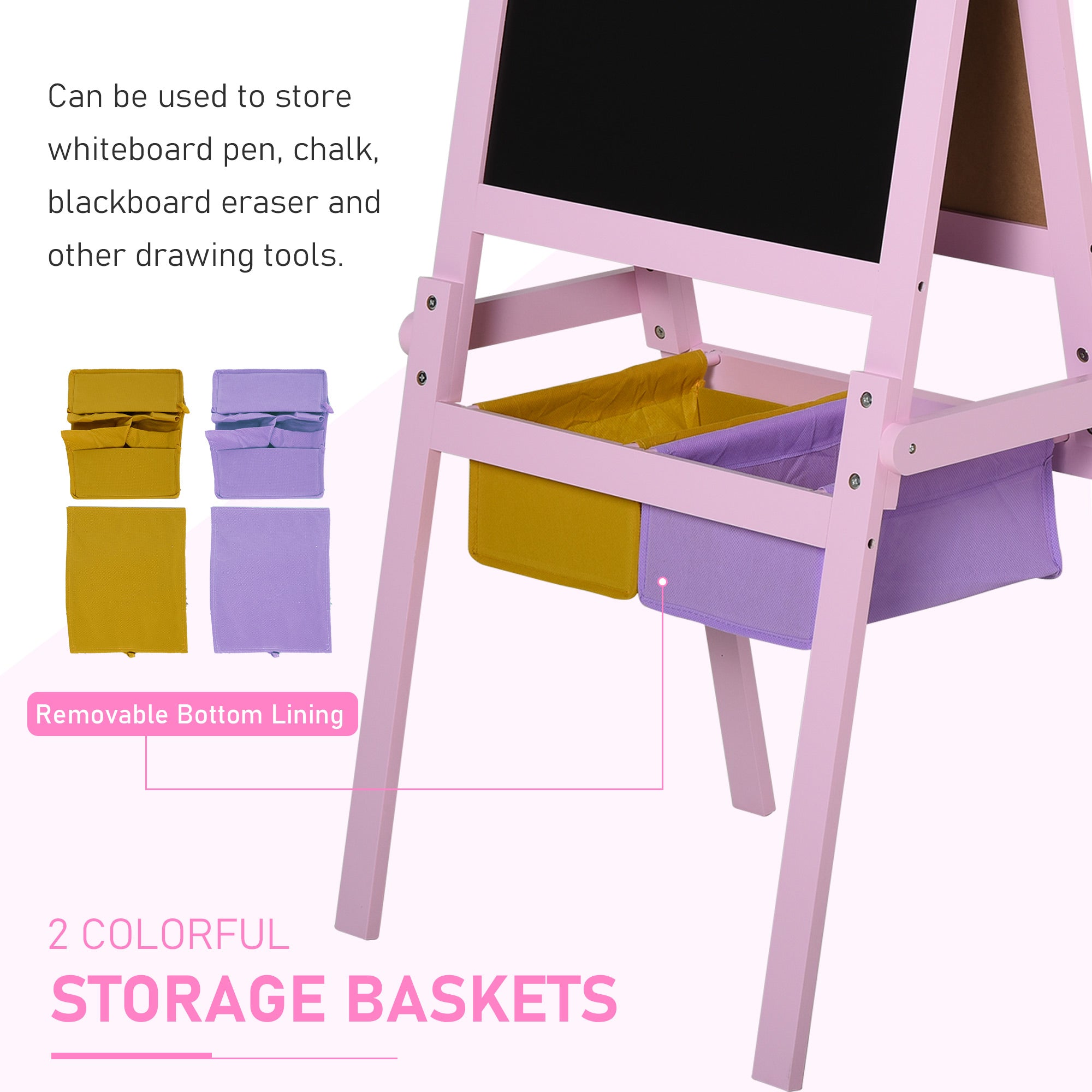3 In 1 Kids Wooden Art Easel with Paper Roll Double-Sided Chalkboard &; Whiteboard with Storage Baskets Gift for Toddler Girl Age 3 Years+ Pink Kids Desk Sets at Gallery Canada