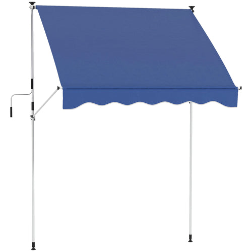 6.6'x5' Manual Retractable Patio Awning Sun Shelter Window Door Deck Canopy, Water Resistant UV Protector, Dark Blue