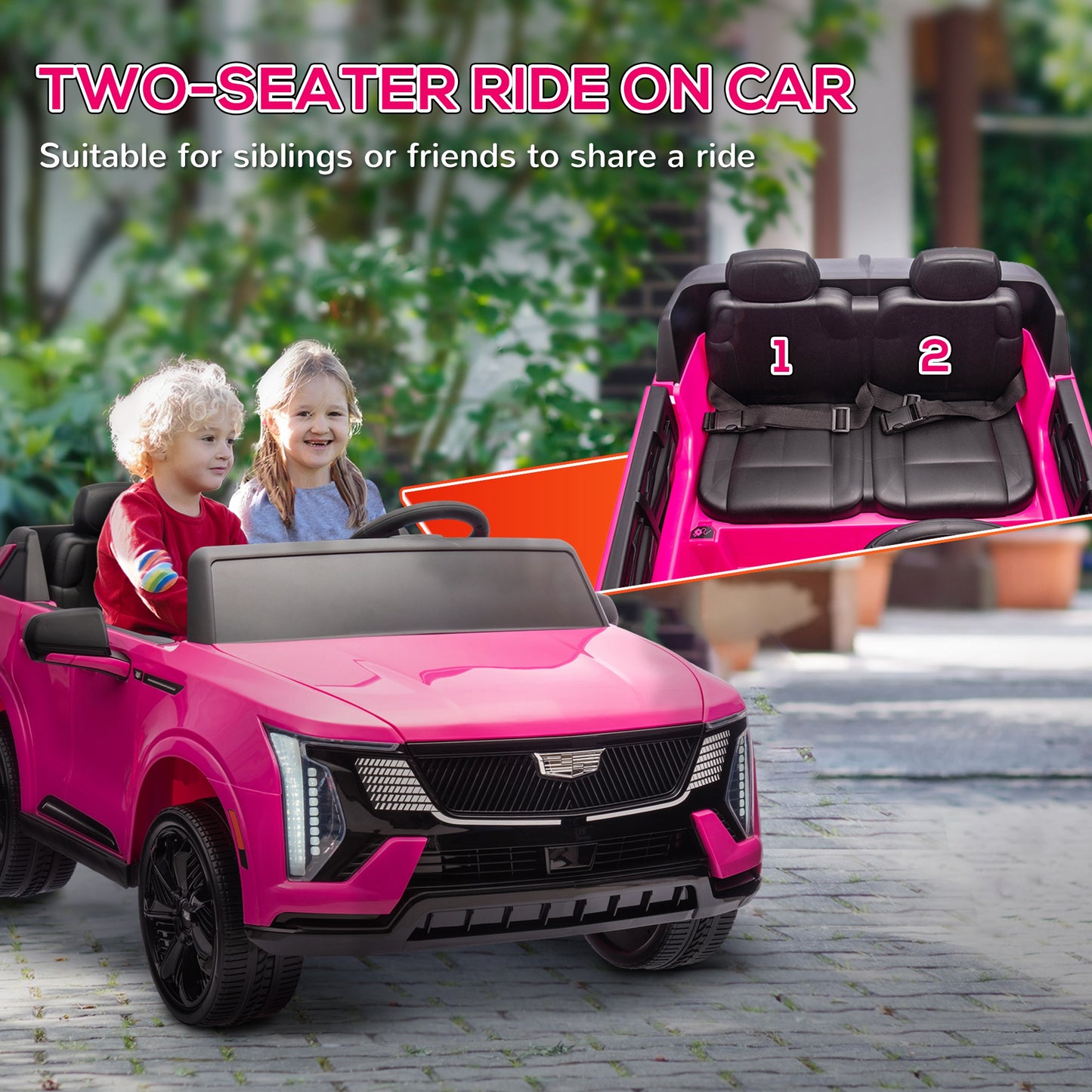 2-Seater Ride on Truck, 12V Cadillac Escalade Licensed Kids Electric Car with Remote , Spring Suspension, Pink Electric Toy Cars   at Gallery Canada