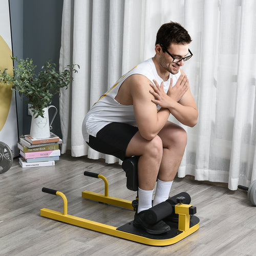 Adjustable Squat Machine with Push Up Bars, Multifunction Deep Sissy Squat Machine Leg Exerciser Ab Strength Training Home Gym Workout, Yellow