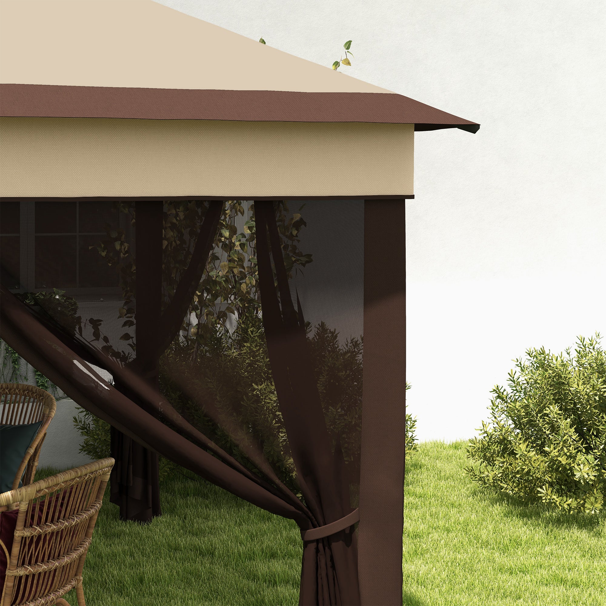 10.7 x 10.7ft Pop Up Gazebo, Adjustable Instant Sun Shelter with UV30+ Roof Cover, Removable Mesh Curtains, Beige Pop Up Canopies at Gallery Canada