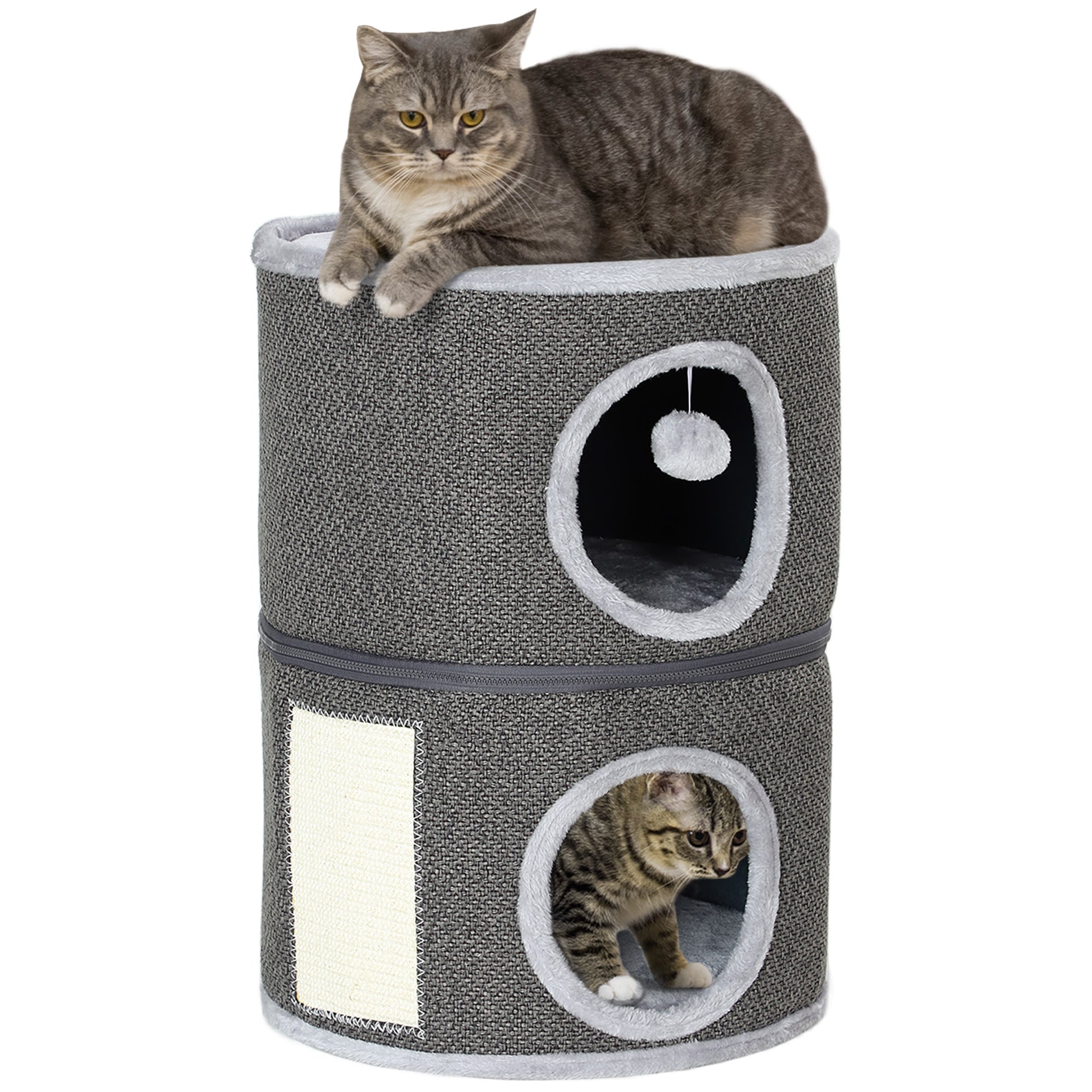 3-Story Cat Condo Barrel Tree with Top Perch, 2 Hideaways, Scratching Board, Removable Cushions, Toy Balls, Dark Grey Cat Towers   at Gallery Canada