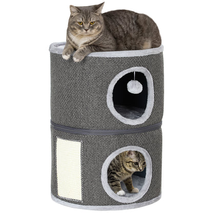 3-Story Cat Condo Barrel Tree with Top Perch, 2 Hideaways, Scratching Board, Removable Cushions, Toy Balls, Dark Grey Cat Towers   at Gallery Canada